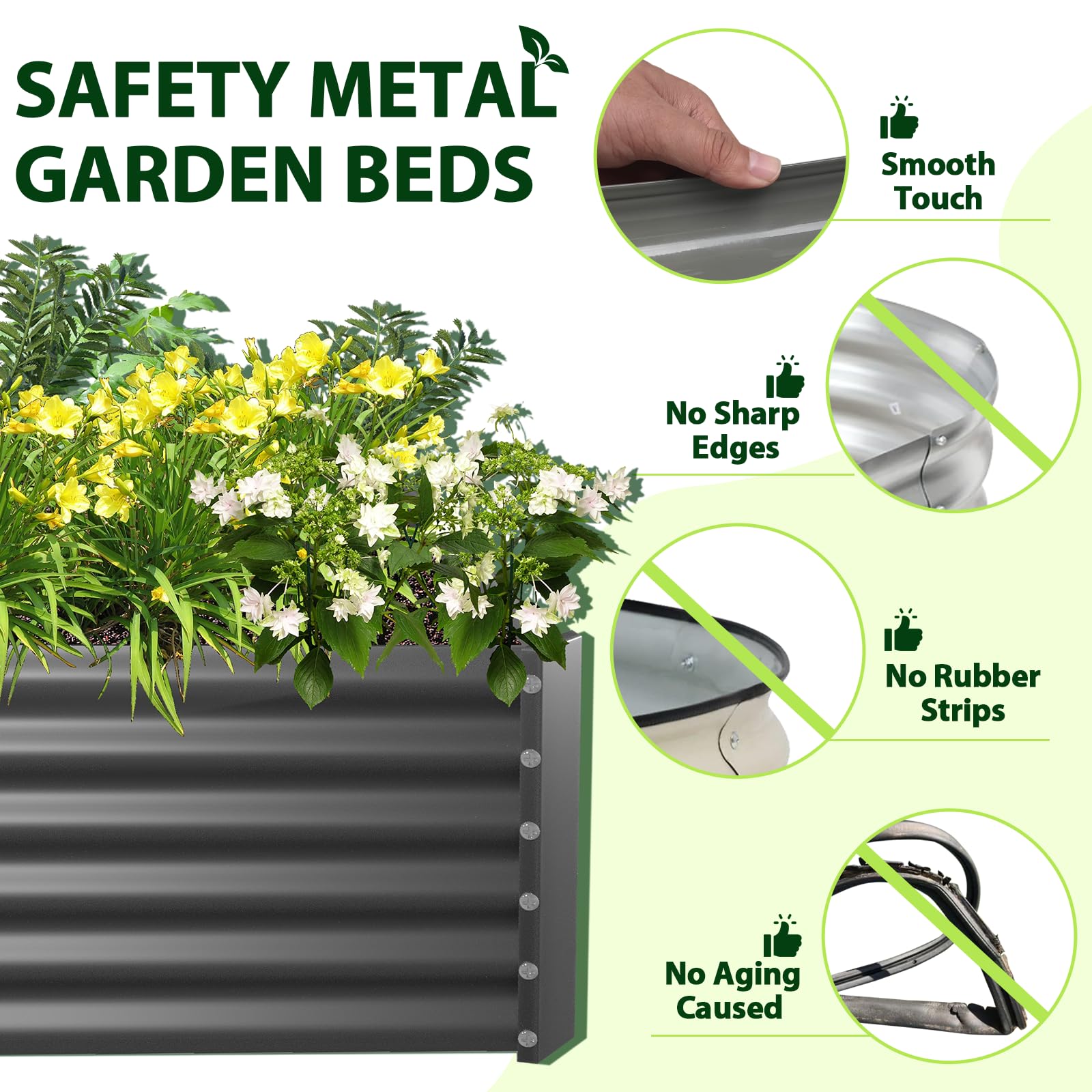 A ANLEOLIFE 2 Pcs 6X3X1.5 ft Rectangular Galvanized Raised Garden Beds Outdoor for Planting Vegetables Flowers Herb, Quartz Grey