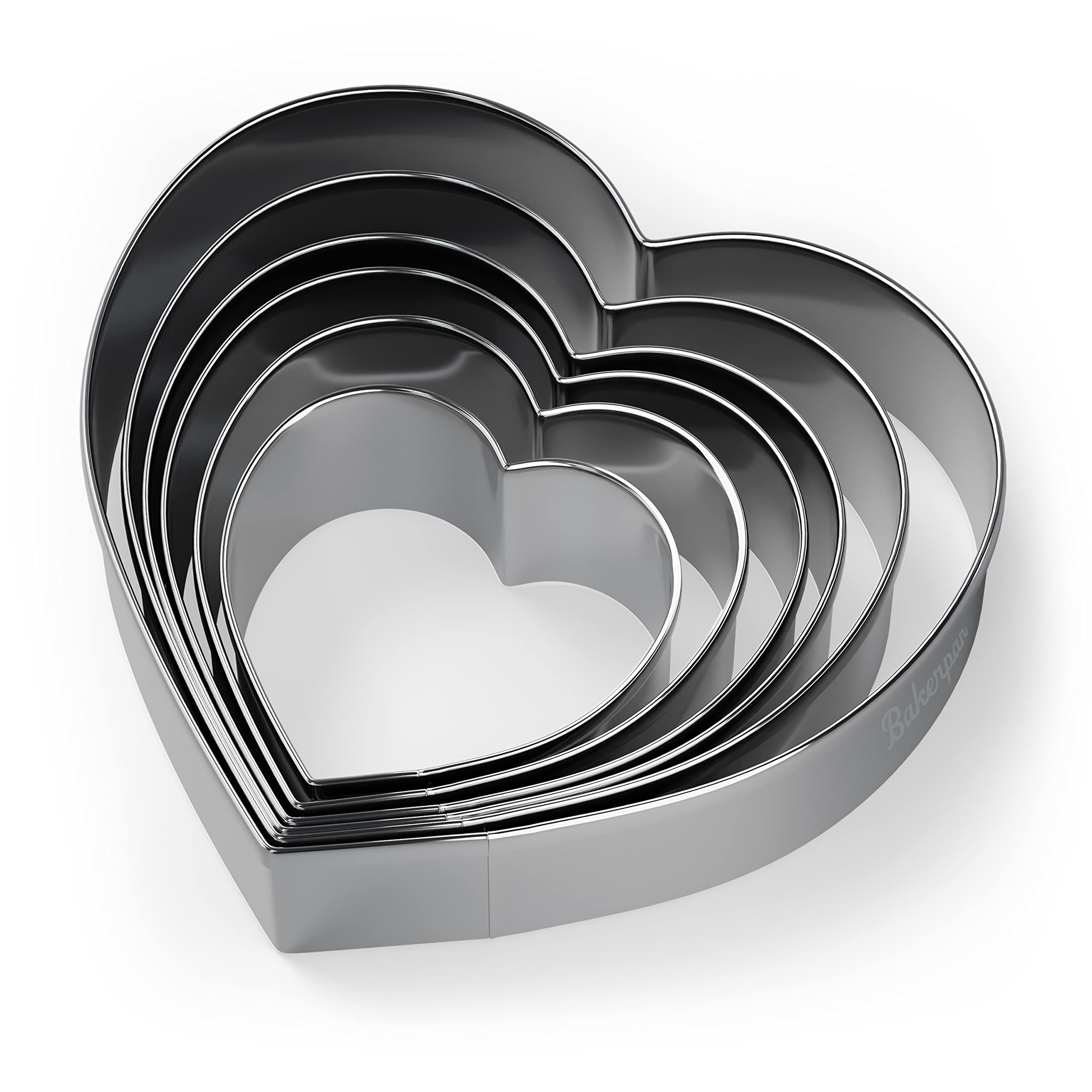 Bakerpan Stainless Steel Heart Cookie Cutter Set, Heart Cookie Cutters for Baking, Valentines Day Cookie Cutters