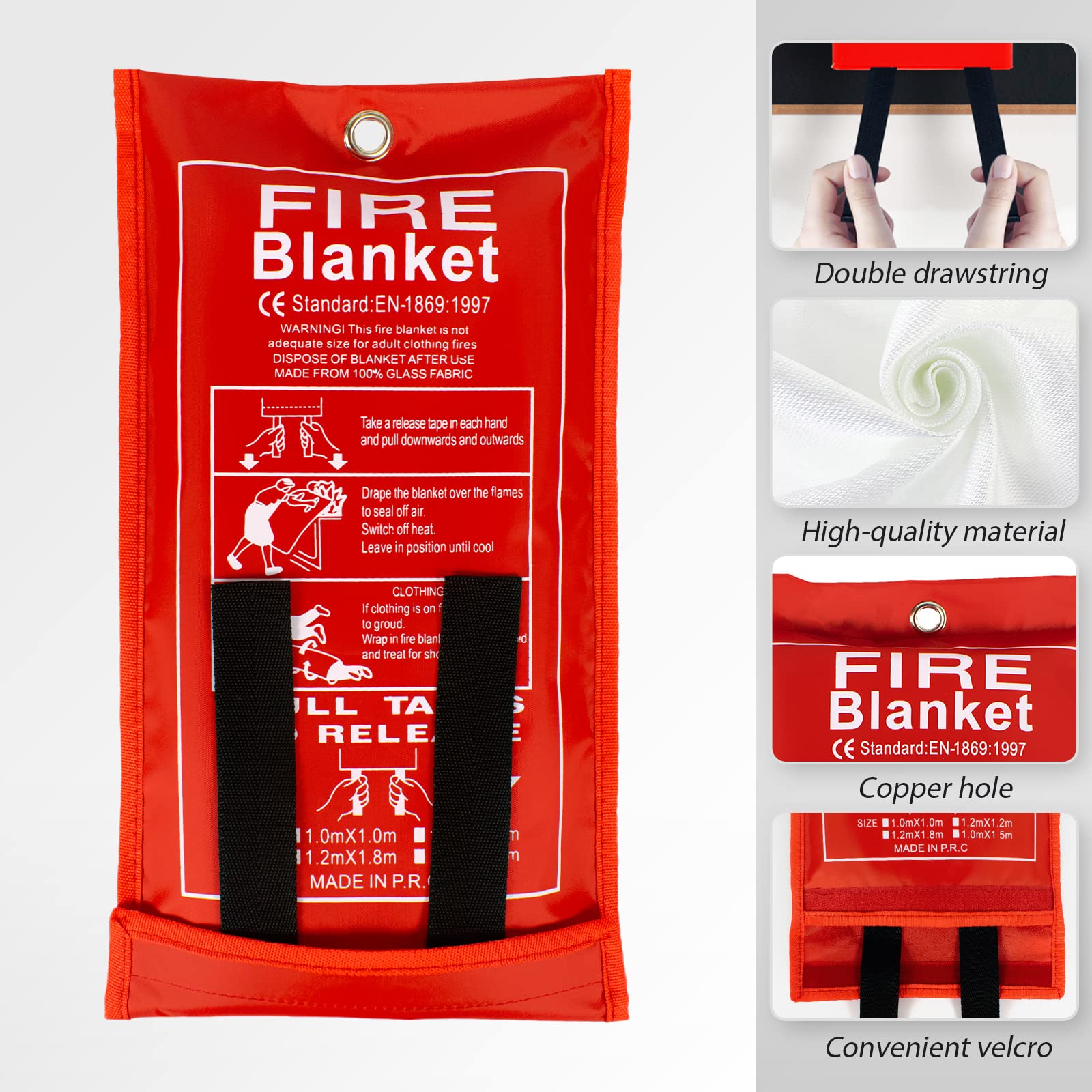 FLASLD Emergency Fire Blanket for Home, 40x40 Inch Fiberglass Fire Blankets Emergency for People, Fire Suppression Blanket for Kitchen, Fire Extinguisher for Home