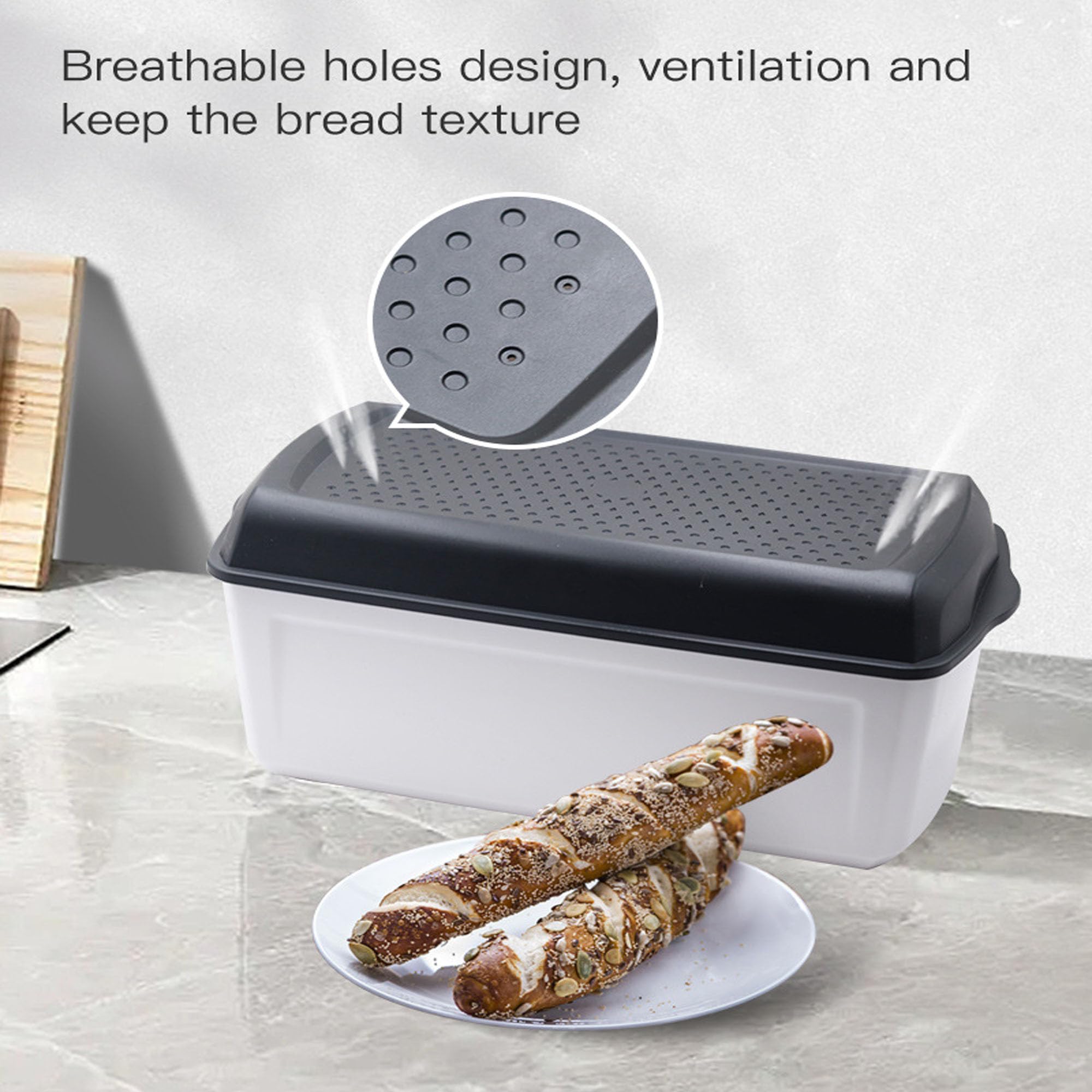 UGpine Bread Storage Box Large Capacity Bread Storage Container With Airtight Lid Household Dustproof Breathable Toast Pastry Sandwich Bagel Crisper with Holes