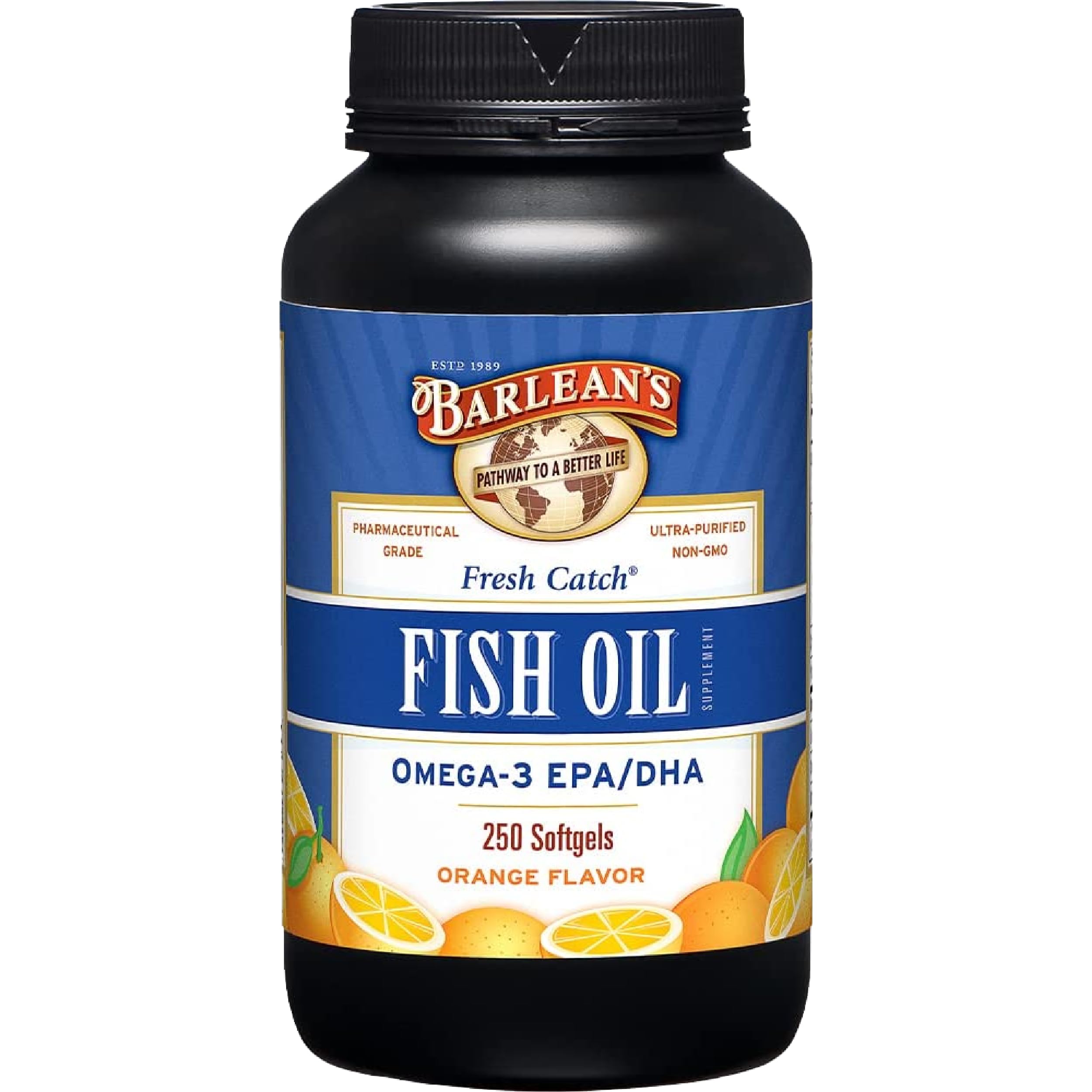 Barlean's Omega 3 Fish Oil Supplements, 1000mg Fish Oil Pills with EPA & DHA, Softgels for Joint, Brain, & Heart Health, Orange Flavored, 250 Count