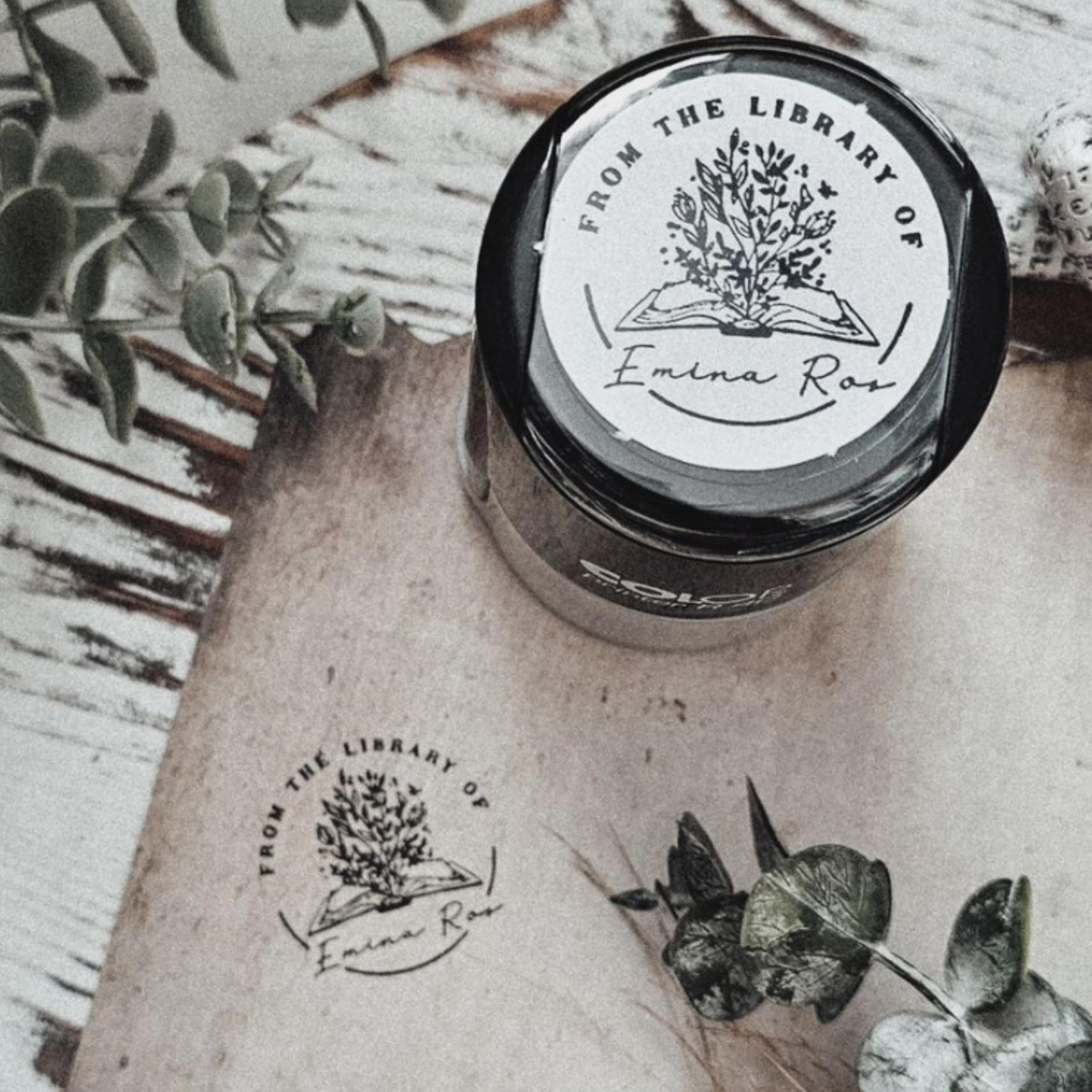 from The Library of | Ex Libris | Floral Book Stamp | Personalized Teacher Stamp | Custom Library Stamper | Monogram Self-Inking Wood Handle Embosser (Monogram 1)