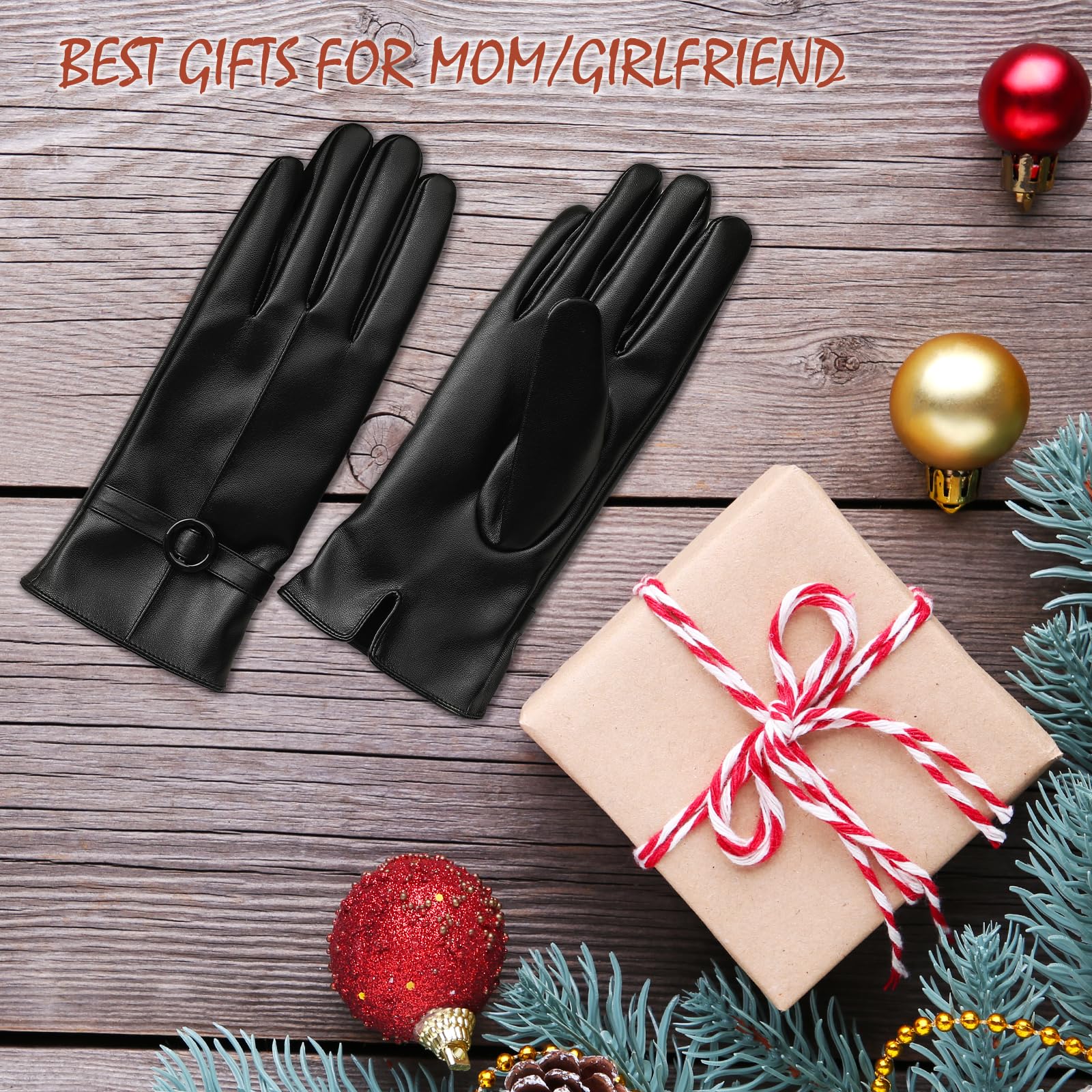 Leather Gloves for Women - Womens Black Leather Winter Gloves, Touchscreen Texting Driving Gloves Women, Warm Fleece Lined Winter Gloves for Women, Thermal Womens Gloves for Cold Weather, Large