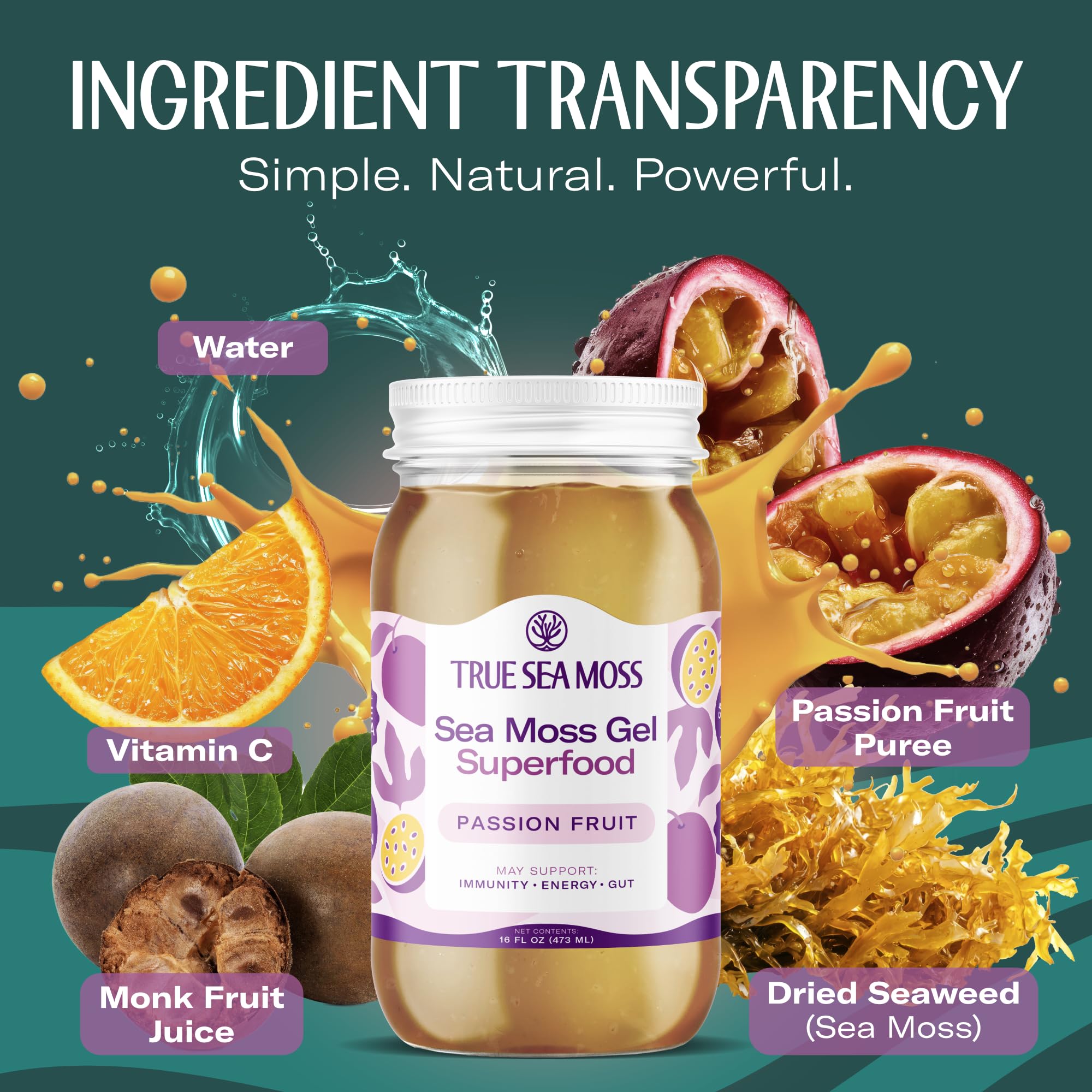 TrueSeaMoss Sea Moss Gel – Made in USA – Wildcrafted Seamoss, Fresh Fruits & Sea Vegetables – Passion Fruit, Pack of 1 (Labels May Vary)