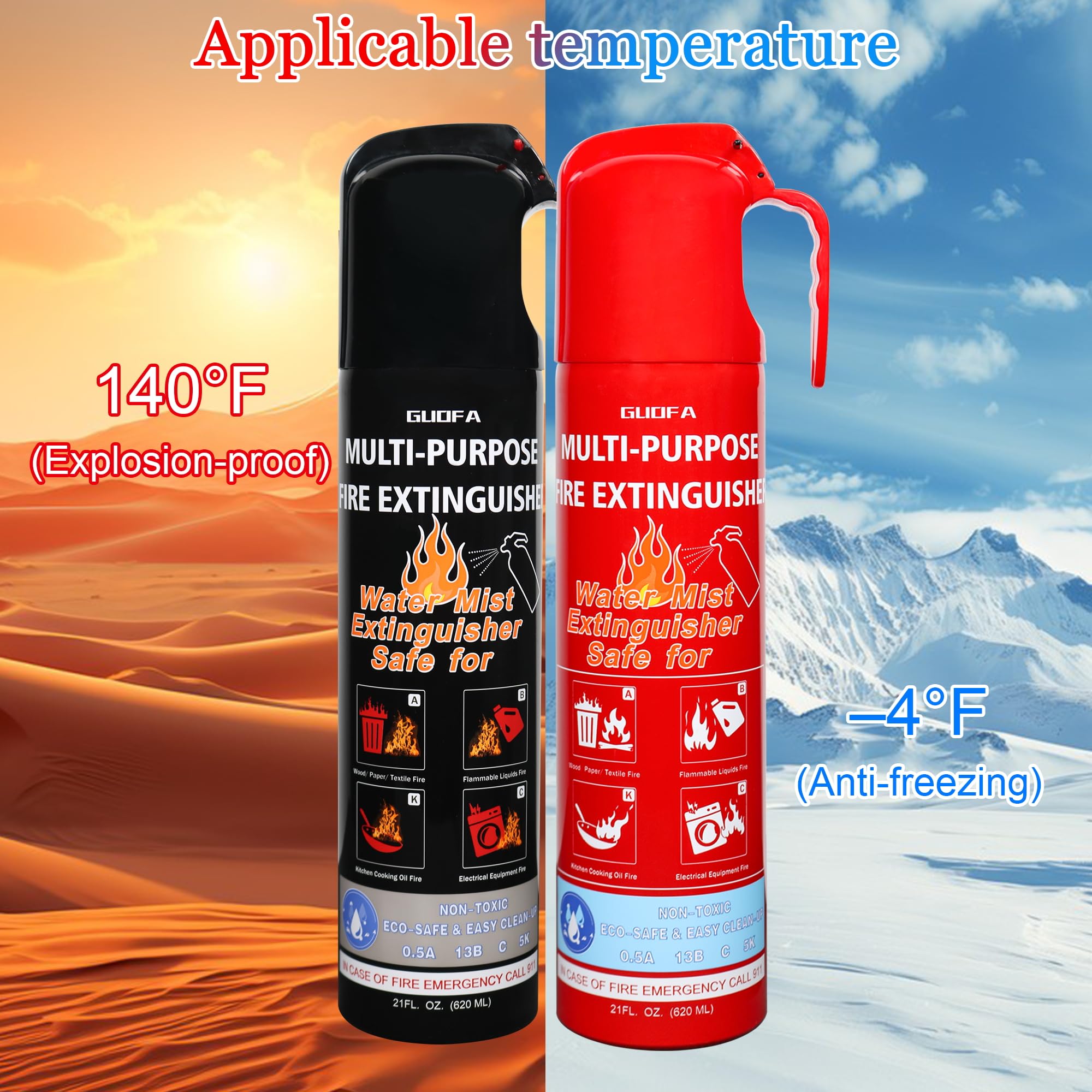 Fire Extinguisher for Home, 6 Pack Vehicle Fire Extinguishers with Mount, Portable Fire Extinguisher Effective on A, B, C, K Fires, Water-Based Extinguisher for Car Boat House Office Kitchen Garage