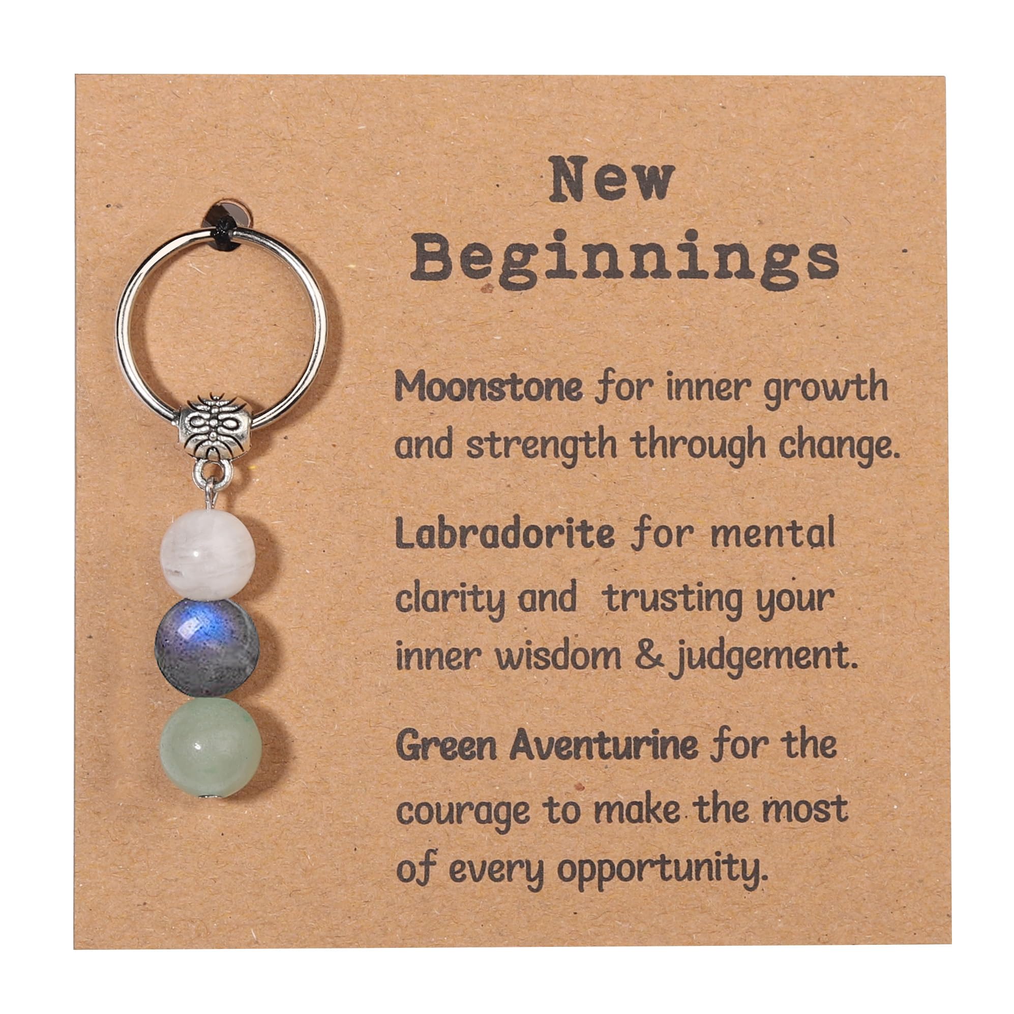 GINAZL New Beginnings Gifts for Women, Natural Crystals Keychain Coworker Leaving Gift for Women Going Away Gift for Friends Farewell Gifts for Coworkers Divorce Souvenir (NB)