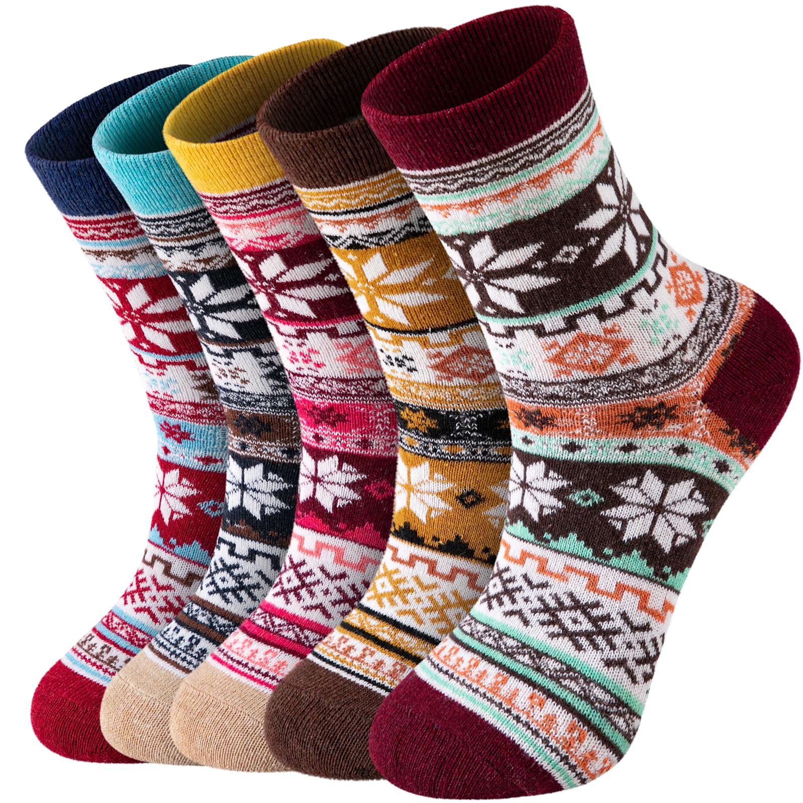 Nimalpal Wool Socks for Women - Wool Socks Soft 5 Pairs Womens Socks, Winter Hiking Socks Cozy Socks Warm Socks, Octagon Ethnic