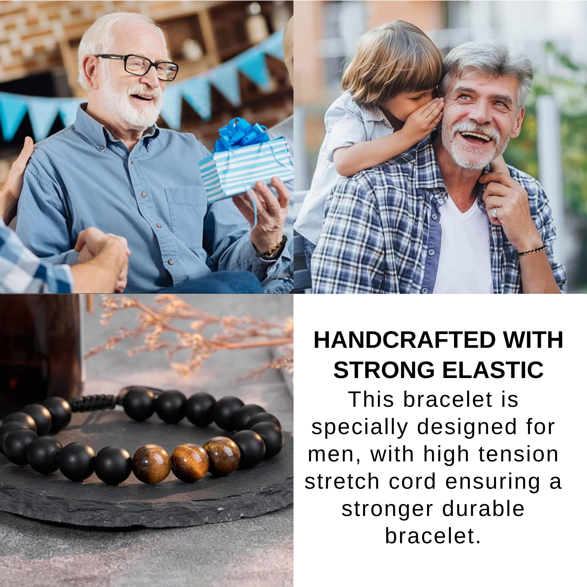 Natural Stone Bead Bracelet for Men, 70th Birthday Gifts for Dad, Grandpa, Men Gifts For Christmas, Mens Gifts For Christmas, Gifts For Husband, White Elephant Gifts for Adults,Mens Christmas Gifts