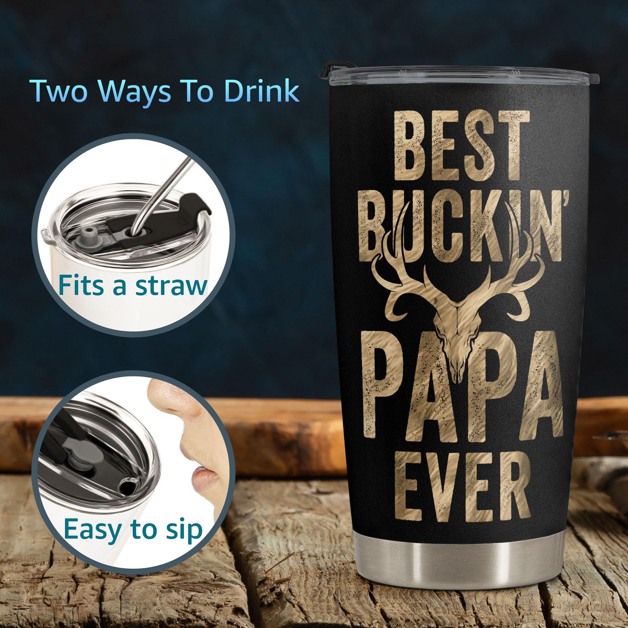 Macorner Hunting Gifts for Men - Stainless Steel Tumbler 20oz for Father - Best Papa Ever - Gifts for Men Dad Papa Husband - Fathers Day & Birthday Gift for Dad from Daughter Son - Gifts for Hunters