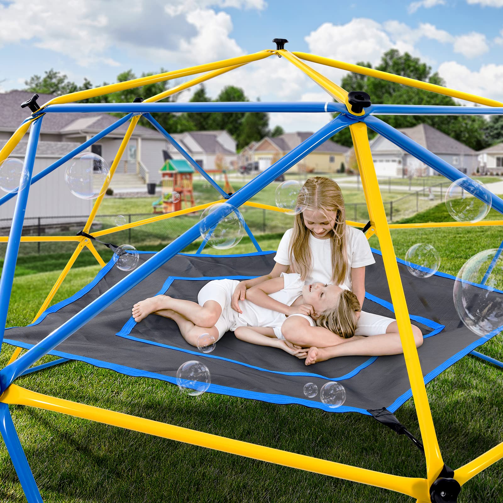 Jugader Upgraded 10FT Jungle Gym with Canopy and Swing, Climbing Dome for Kids Outdoor, Weight Capability 800LBS, Rust and UV Resistant Steel