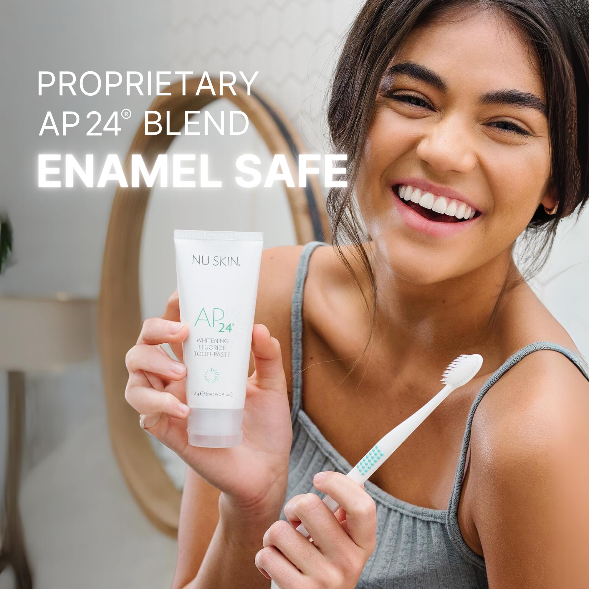 Nu Skin AP 24 Whitening Fluoride Toothpaste | 4oz | Brightens and Whitens Teeth | Helps Prevent Dental Cavities | Gentle Vanilla Mint Formula (1 Pack, Flouride)