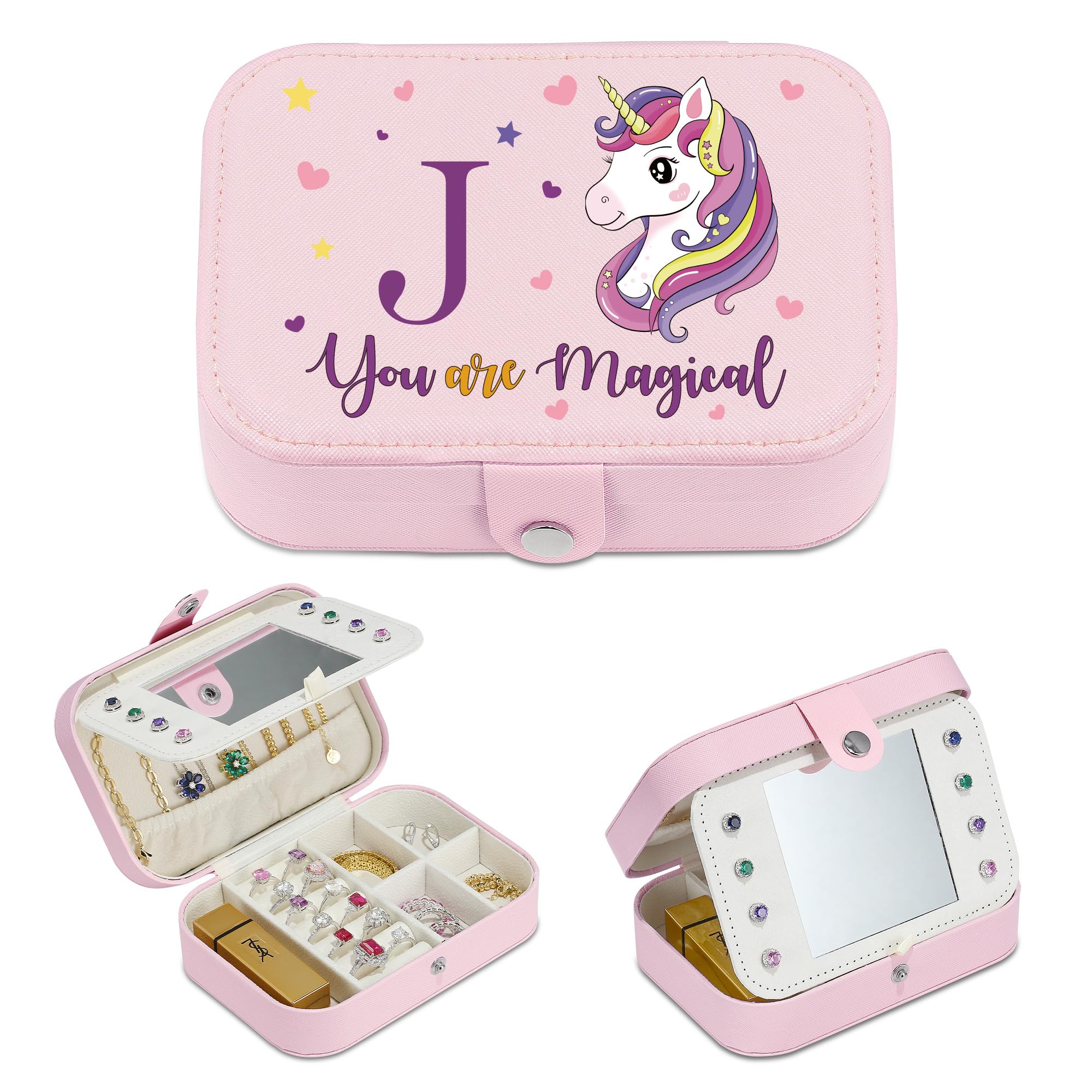 Parima Travel Jewelry Box for Girls, Unicorns Gifts for Girls Jewelry Box | Personalized Unicorn Jewelry Box | Small Jewelry Box | Necklace Earrings Ring Box | 6 Year Old Girl Birthday Gift Ideas-Pink