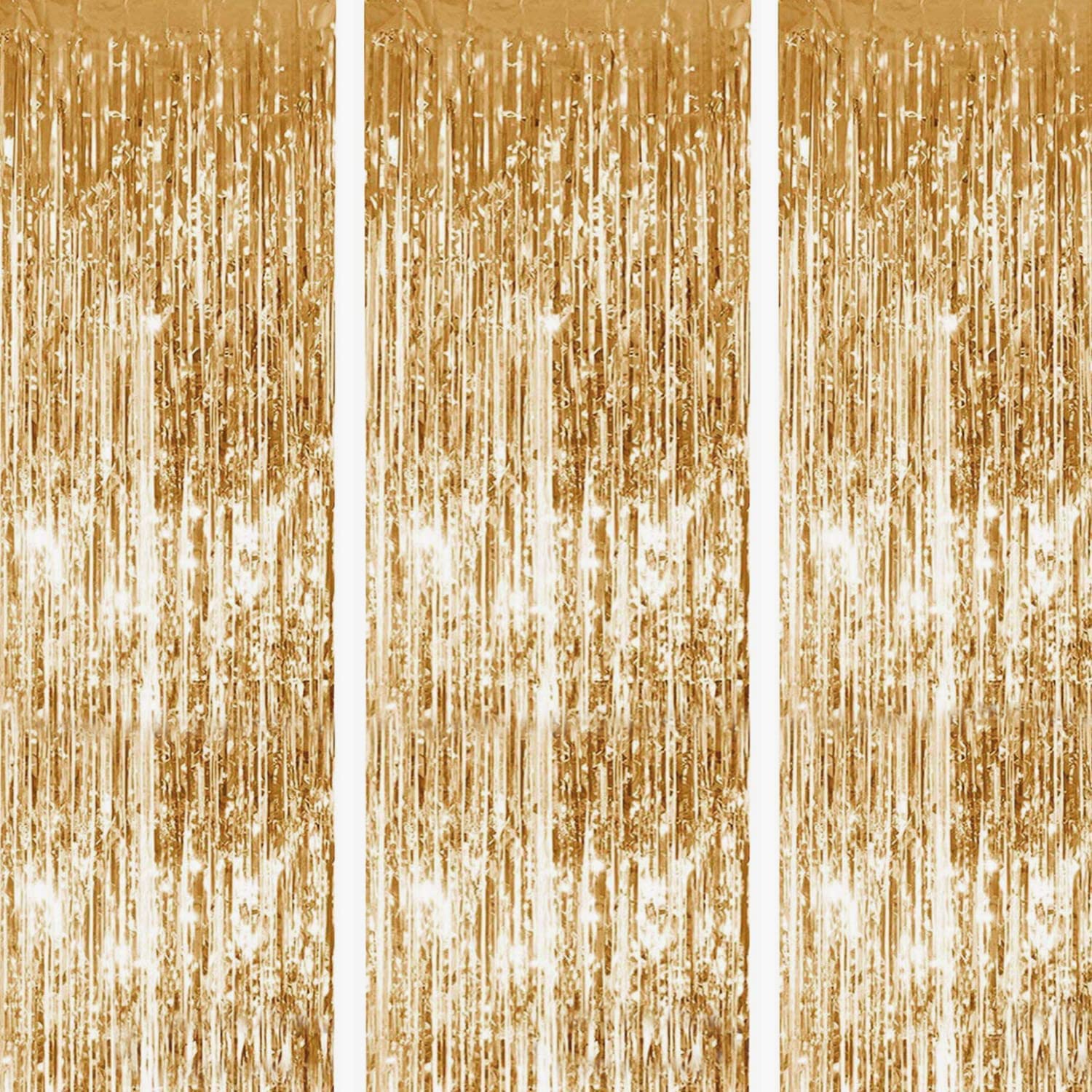 Tayuvira Gold Metallic Tinsel Foil Fringe Curtain, 3 Pcs 3.3ft x6.6ft Photo Booth Backdrop Streamer Curtains&Photo Booth Props, Party Decorations for Bachelorette Graduation Wedding Birthday (Gold)