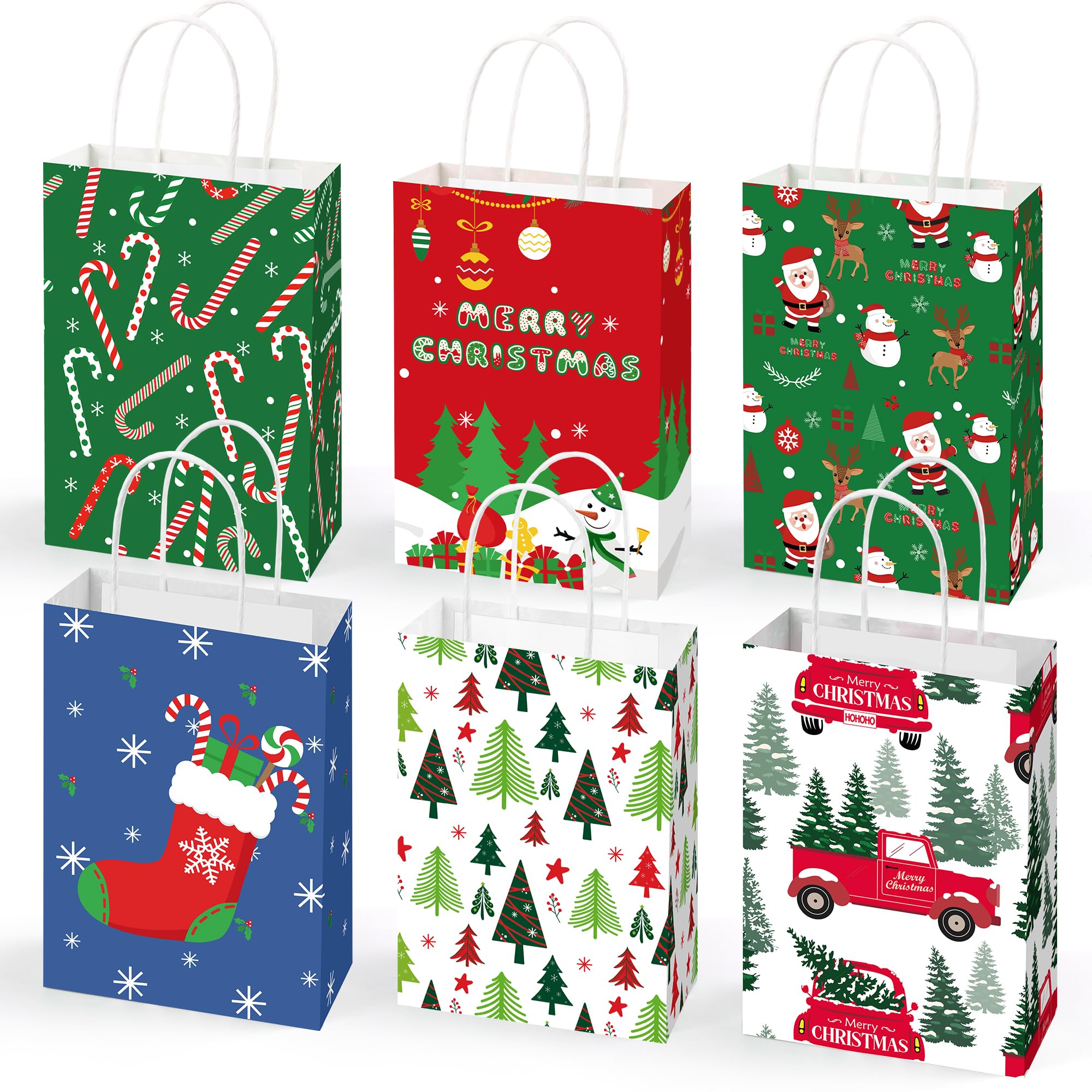 Christmas Gift Bags - 12 Pack Christmas Bags for Gifts - Small Christmas Gift Bags | Christmas Gift Baskets | christmas Treat Bags - Christmas Goodie Bag - Christmas Gifts for Kids Men Women