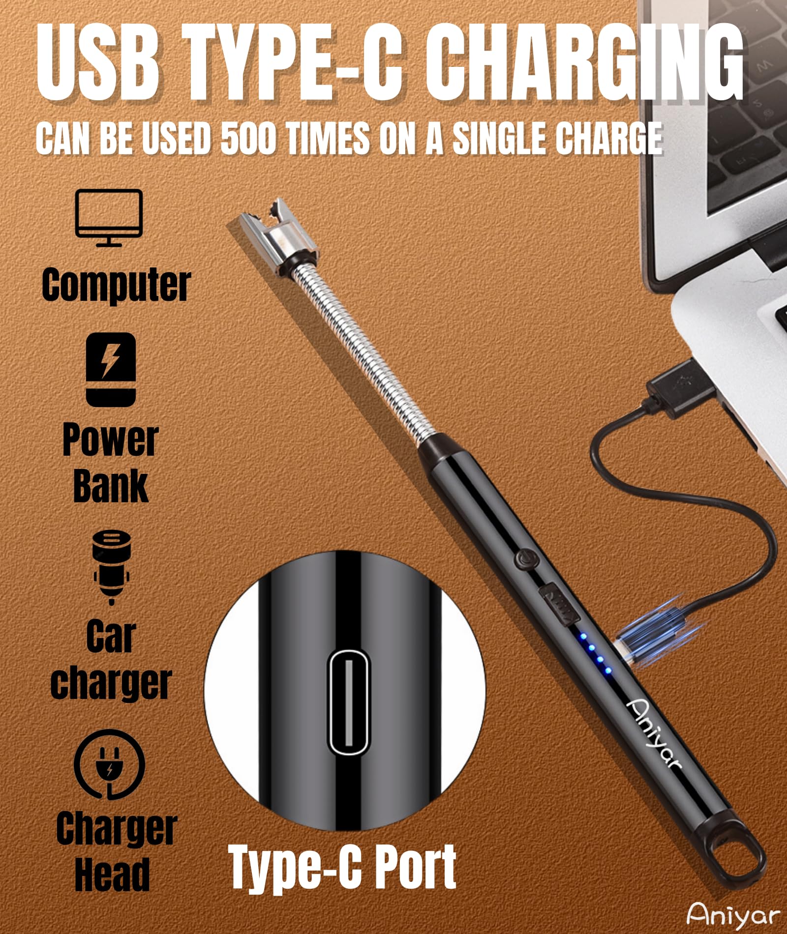 Christmas Stocking Stuffers - 3 Pack Electric Lighter with 360° Flexible Neck & LED Display, Birthday Gifts for Women Mom Men Wife, USB Arc Long Candle Lighters for Candle Black/Rose/Silver