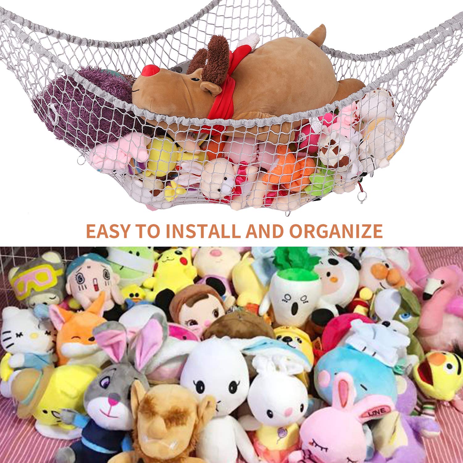 Stuffed Animal Hammock, Toy Hammock, LXUNYI Extra Large Mesh Toy Net Giant Baby Kids Children Stuff animals Hammocks Wall Corner Hanging Storage Net Organizer