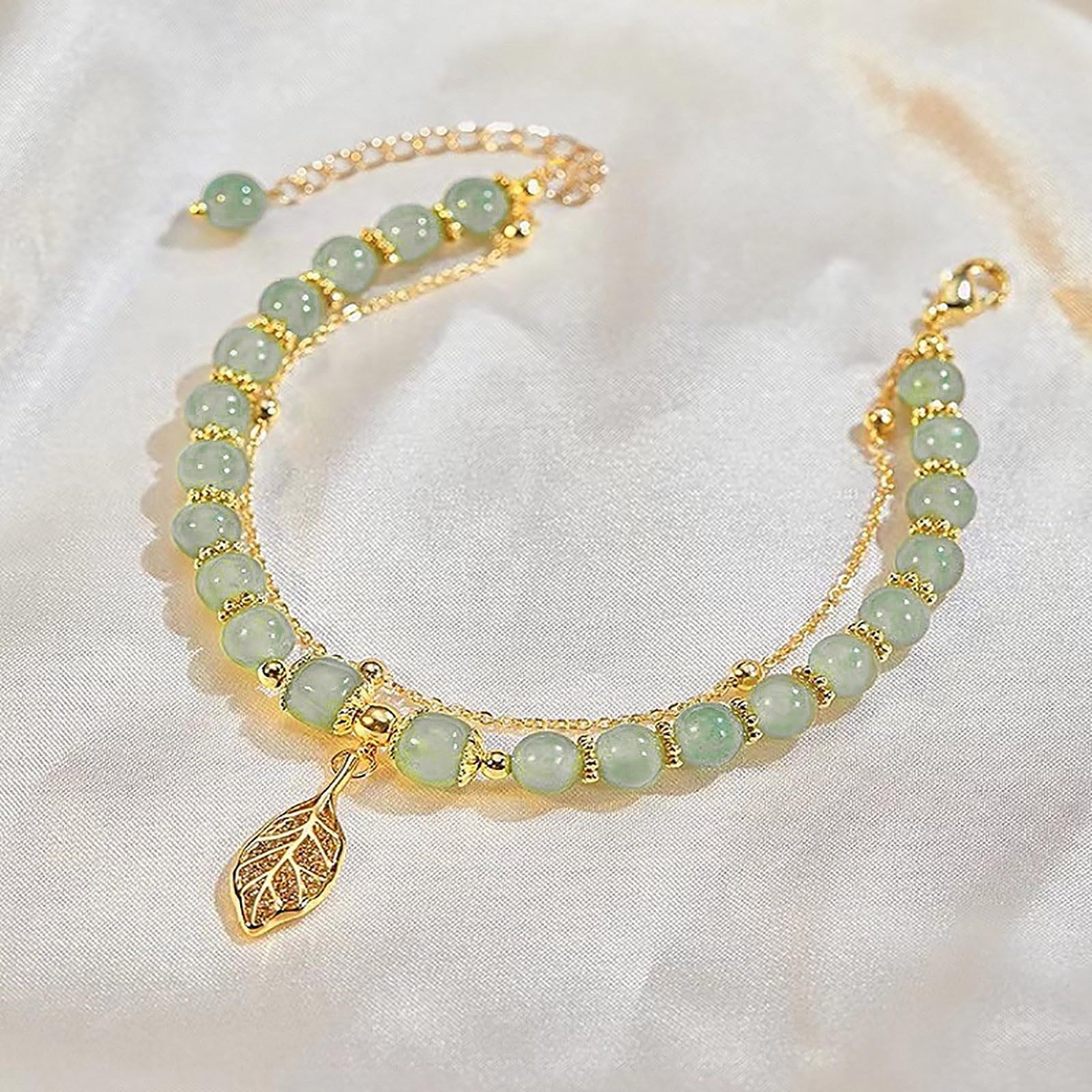 Todays Daily Deals Clearance 14k Gold Plated Jade Butterfly Crystal Glass Bracelet For Women Chinese Style Jade Bead Bracelet Gifts For Her Him same day delivery items