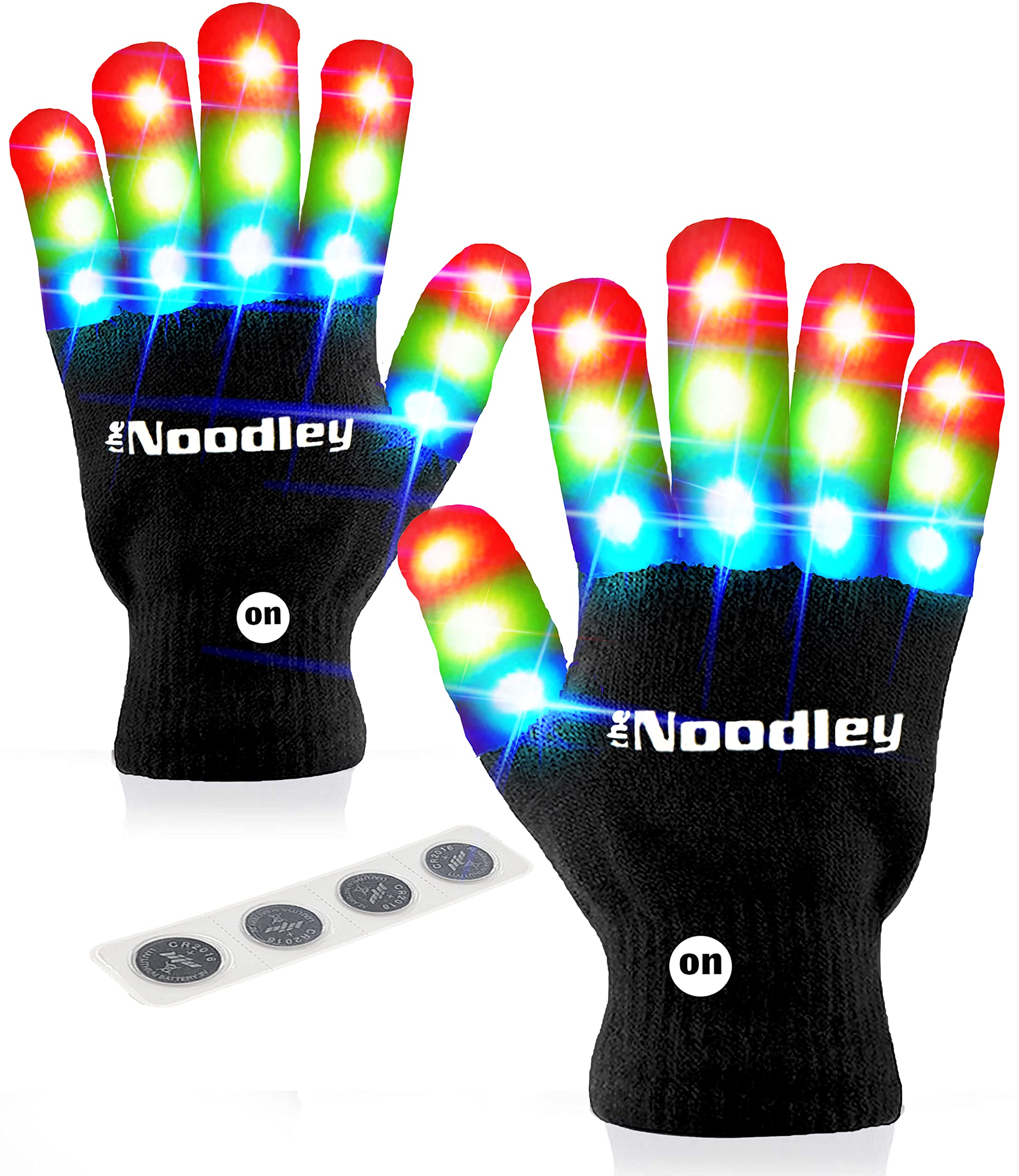 The Noodley Boys Toys Age 10 Flashing LED Light Gloves Kids and Teen Sized with Extra Batteries Finger Toy Boys and Girls - Ages 8-12 (Medium, Black)