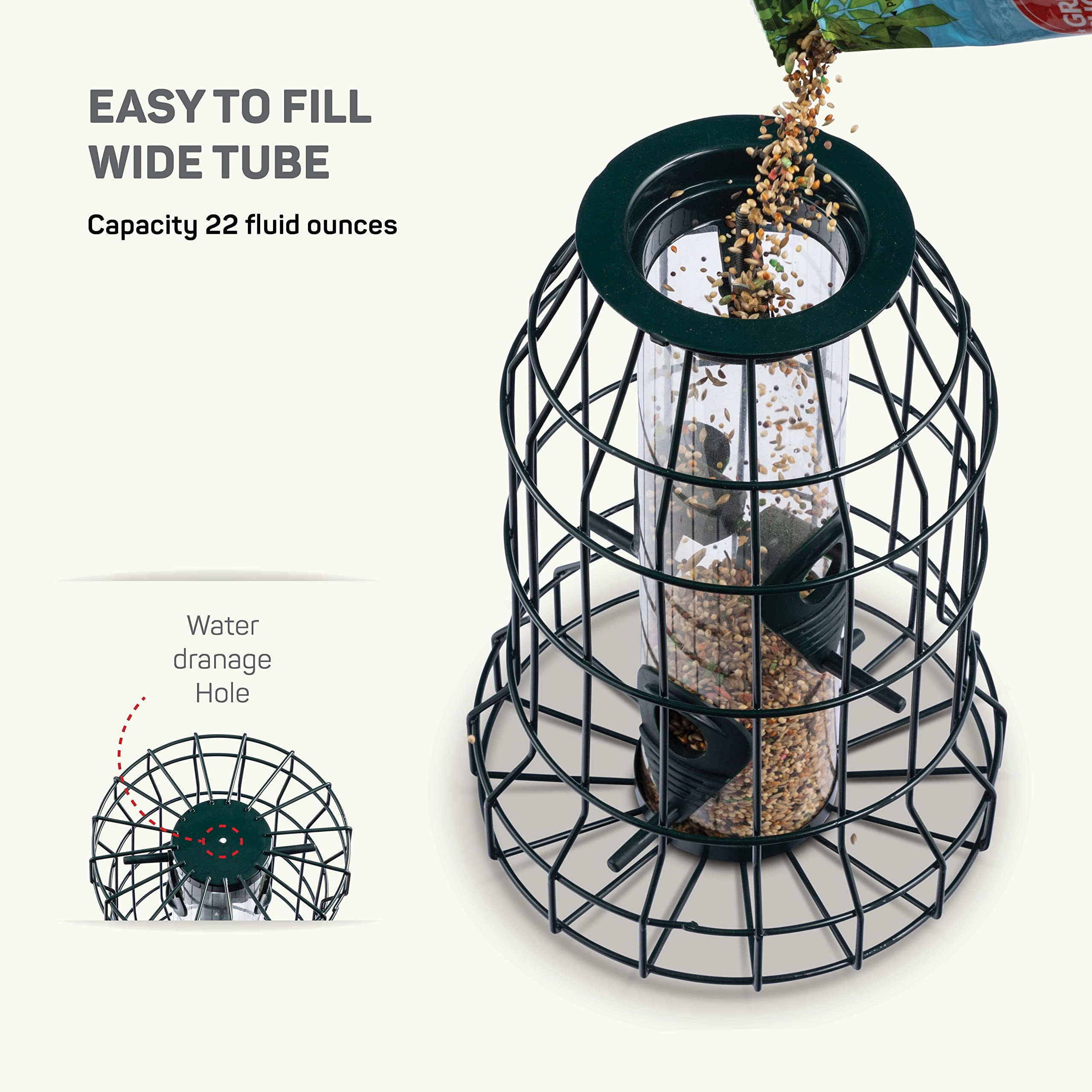 Squirrel Resistant Bird Feeders 22 oz. Bird Feeder with 4 Perches for Small Backyard Birds ONLY. Bird Feeder Squirrel Proof/Chew Proof/Rustproof. Fill with Wild Bird Seed for Outside Feeders