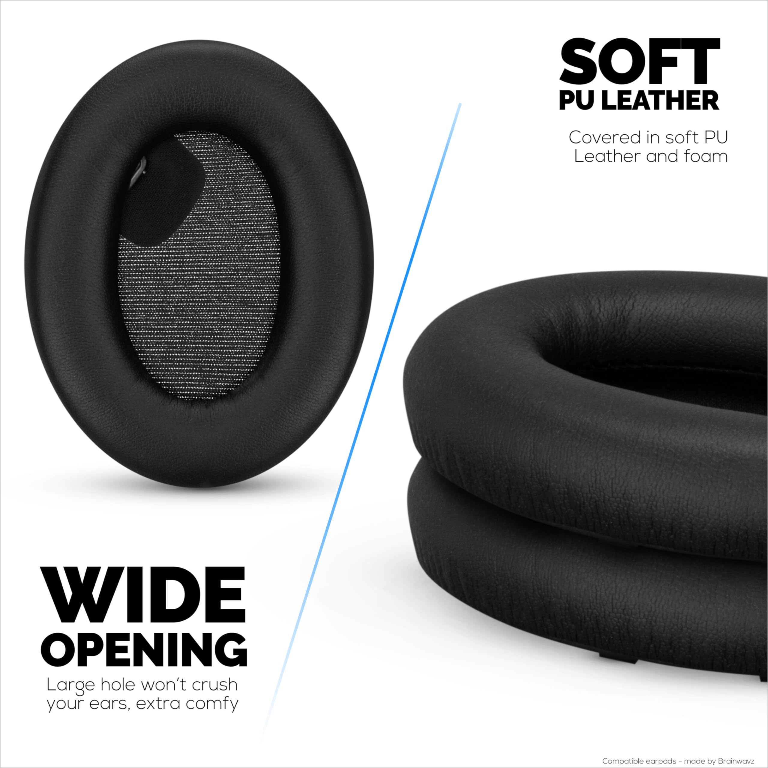 Replacement Earpads for Sony WH-1000XM4 Headphones - Soft Vegan Leather Cushions for Extra Comfort, Easy & Quick Installation, by Brainwavz (Black)