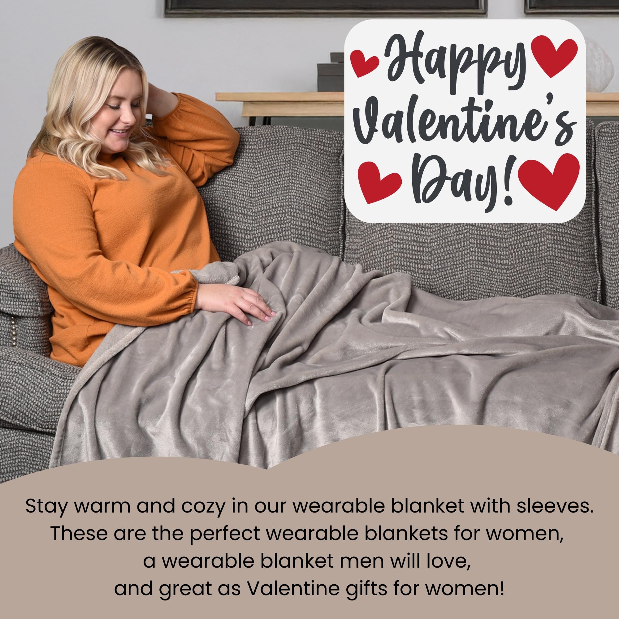 Adult Wearable Blanket Men with Sleeves - Birthday and Valentines Day Gifts for Her Wife - Cozy Wearable Blankets for Women - Comfy Valentine's Gift for Men, Girlfriend, Mom - Light Gray Throw Blanket