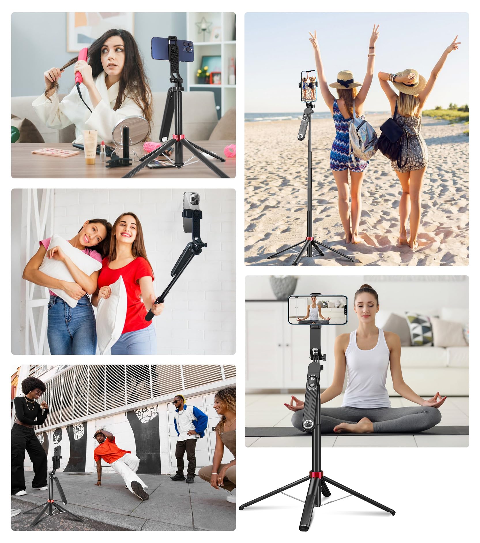 Huryfox Selfie Stick Phone Tripod - 71 inch Tall Cell Phone Holder with Detachable Wireless Remote, Phone Stand for Recording, Video and Picture, Compatible with iPhone, Android Phone, Camera & Gopro