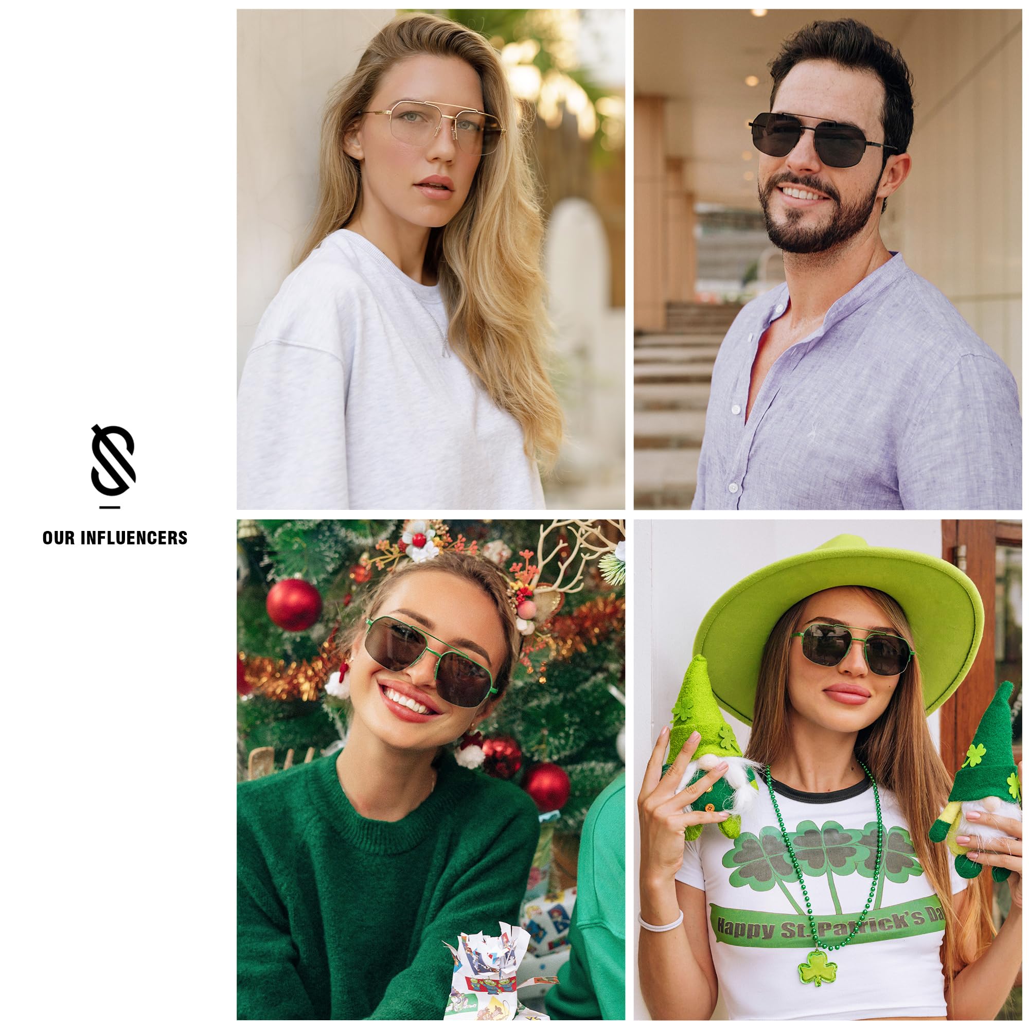 SOJOS Trendy Aviator Sunglasses Mens Womens Retro Double Bridge Metal Frame Semi-Rimless Shades Lentes De Sol Para Mujer SJ1191 Metallic