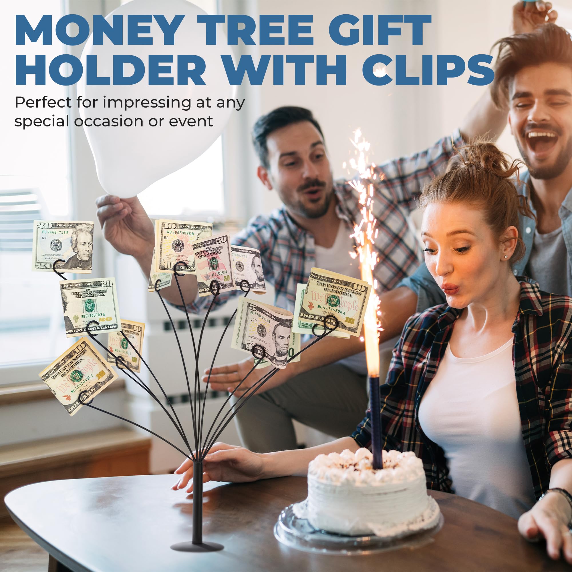 CraftyCrocodile Gift Card Tree Holder – Metal Display Stand with 11 Flexible Clips for Photos, Cards & Notes – Matte Black Finish