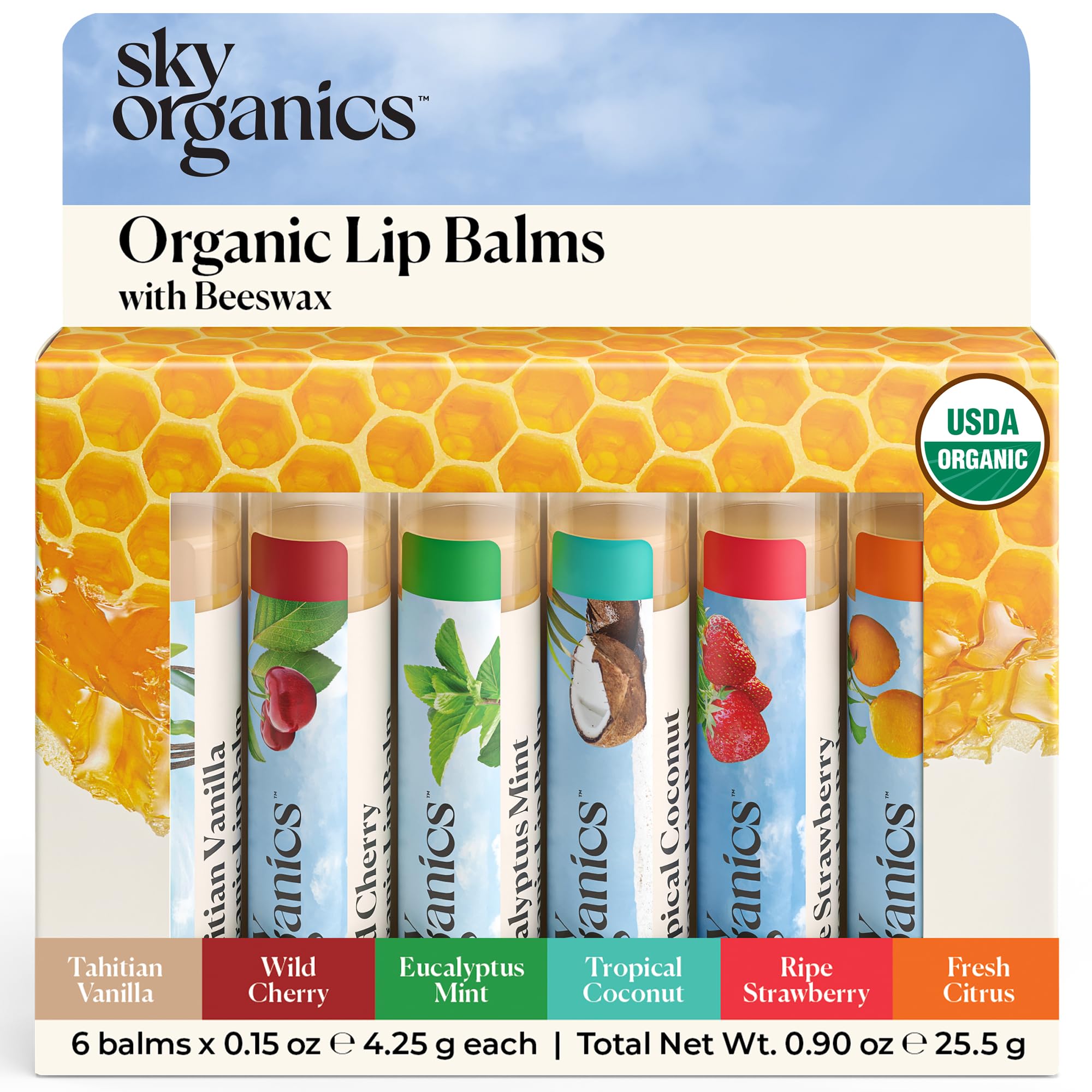 Sky Organics - Organic Lip Balm Set (6-Pack) - Organic Beeswax, Botanical Oils & Extracts - Vitamin E & Organic Natural Flavors - Beauty Gift Set - All Skin Types & Cruelty Free - Lip Care & Self Care