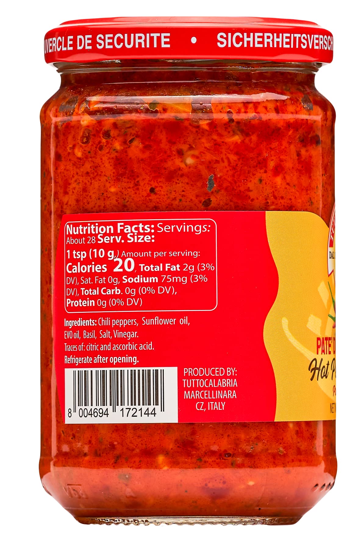 TUTTOCALABRIA Pate Crushed Calabrian Chili Pepper Pate, Smoother Textured Version of Our Crushed Pepper Paste, 10 oz