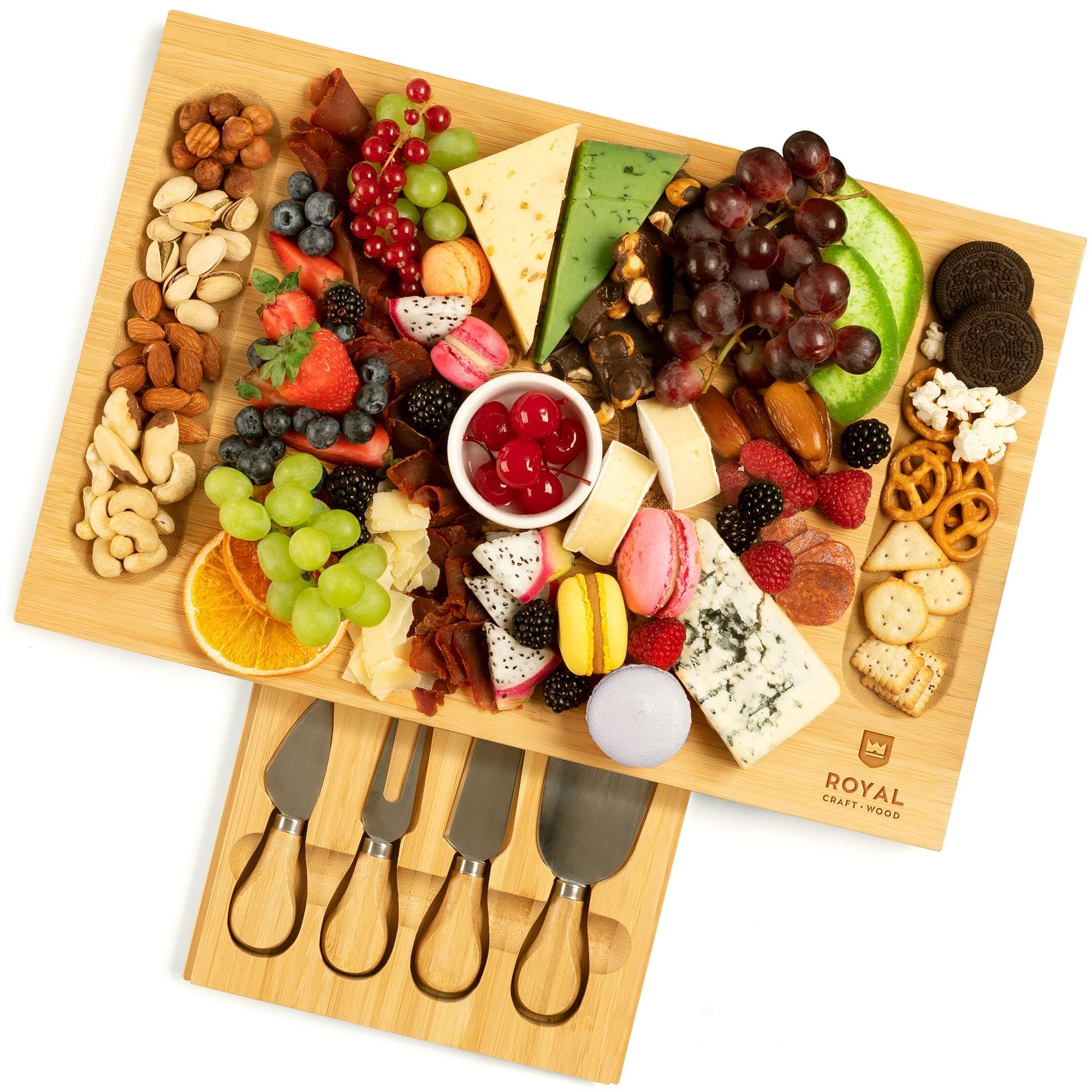 ROYAL CRAFT WOOD Premium Bamboo Charcuterie Board Set - Cheese Platter & Serving Tray & Serving Utensils - Perfect Housewarming Gift, Wedding, Bridal Shower Gift - Ideal for Entertaining and New Home