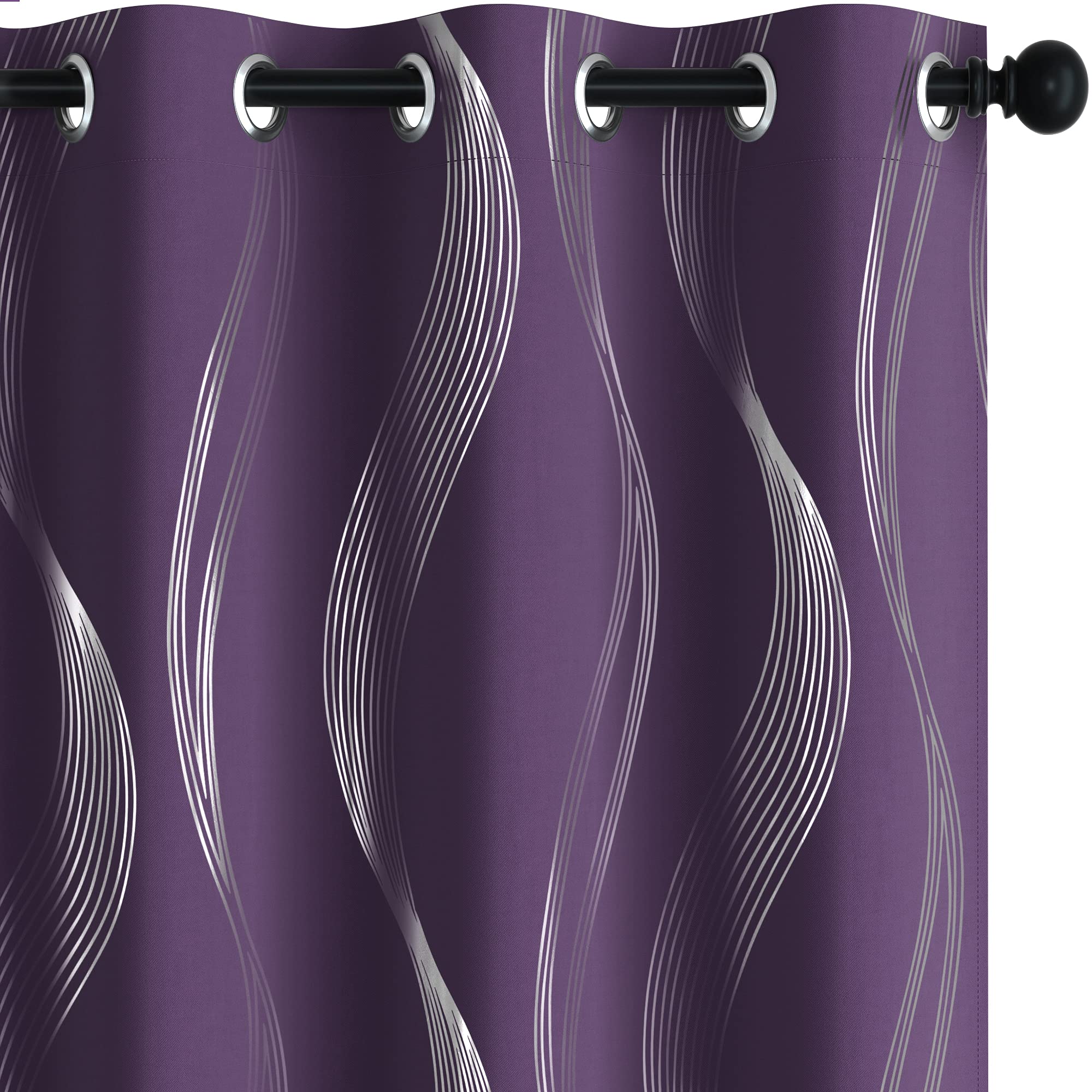 Deconovo Blackout Curtains, Wave Foil Printed Decorative Curtains for Girls Room, Thermal Insulated Grommet Drapes, 42x54 Inch, 2 Panels, Purple Grape