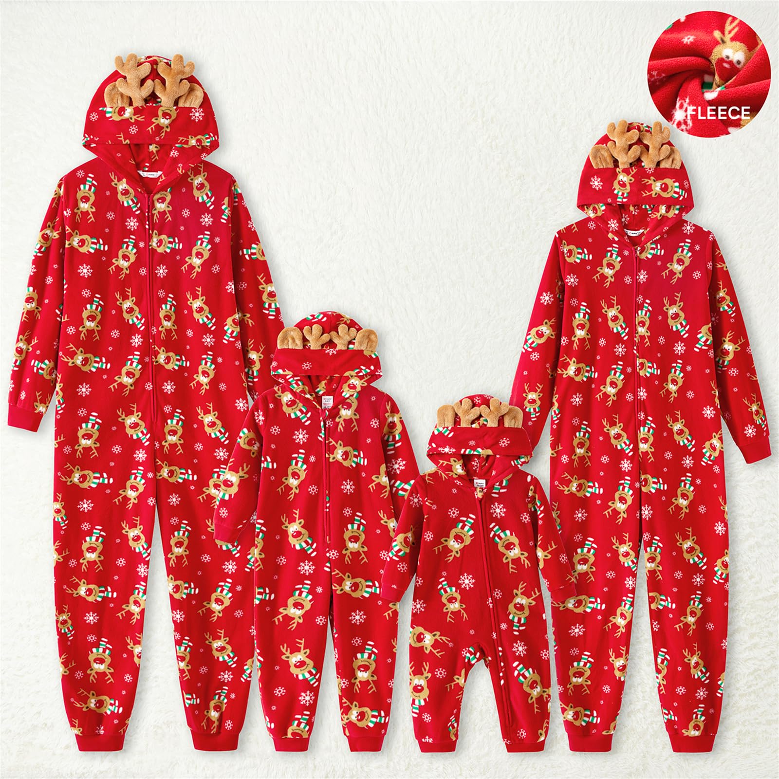 PATPAT Family Christmass Matching Sets Pajamas Vacation Cute Print Pjs Hoodie Sleepwear for Baby Red Reindeer 12-18 Months