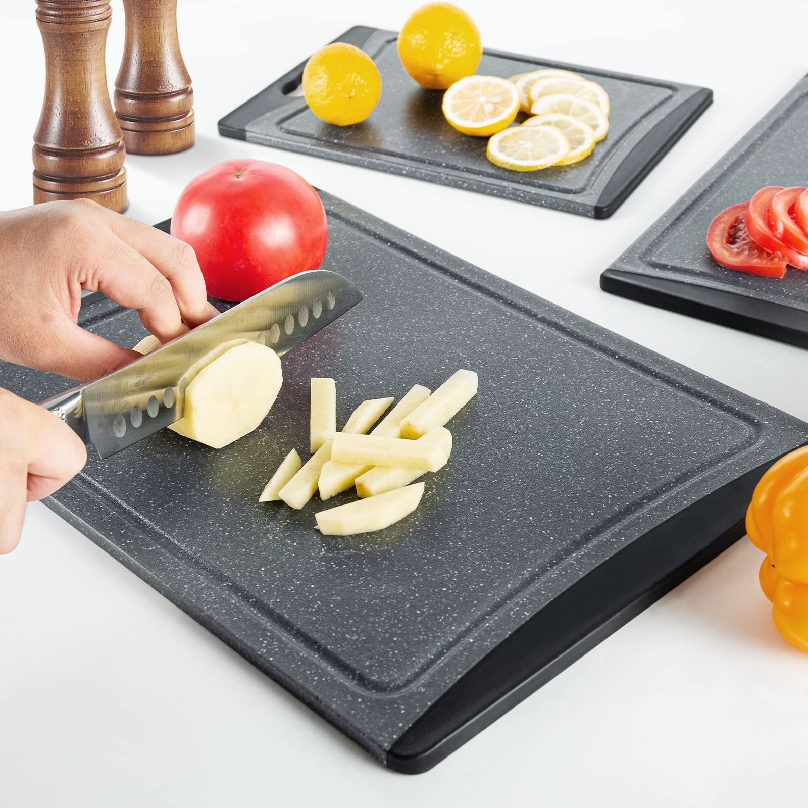 Extra Large Cutting Boards, Plastic Cutting Boards for Kitchen (Set of 3), Dark Grey