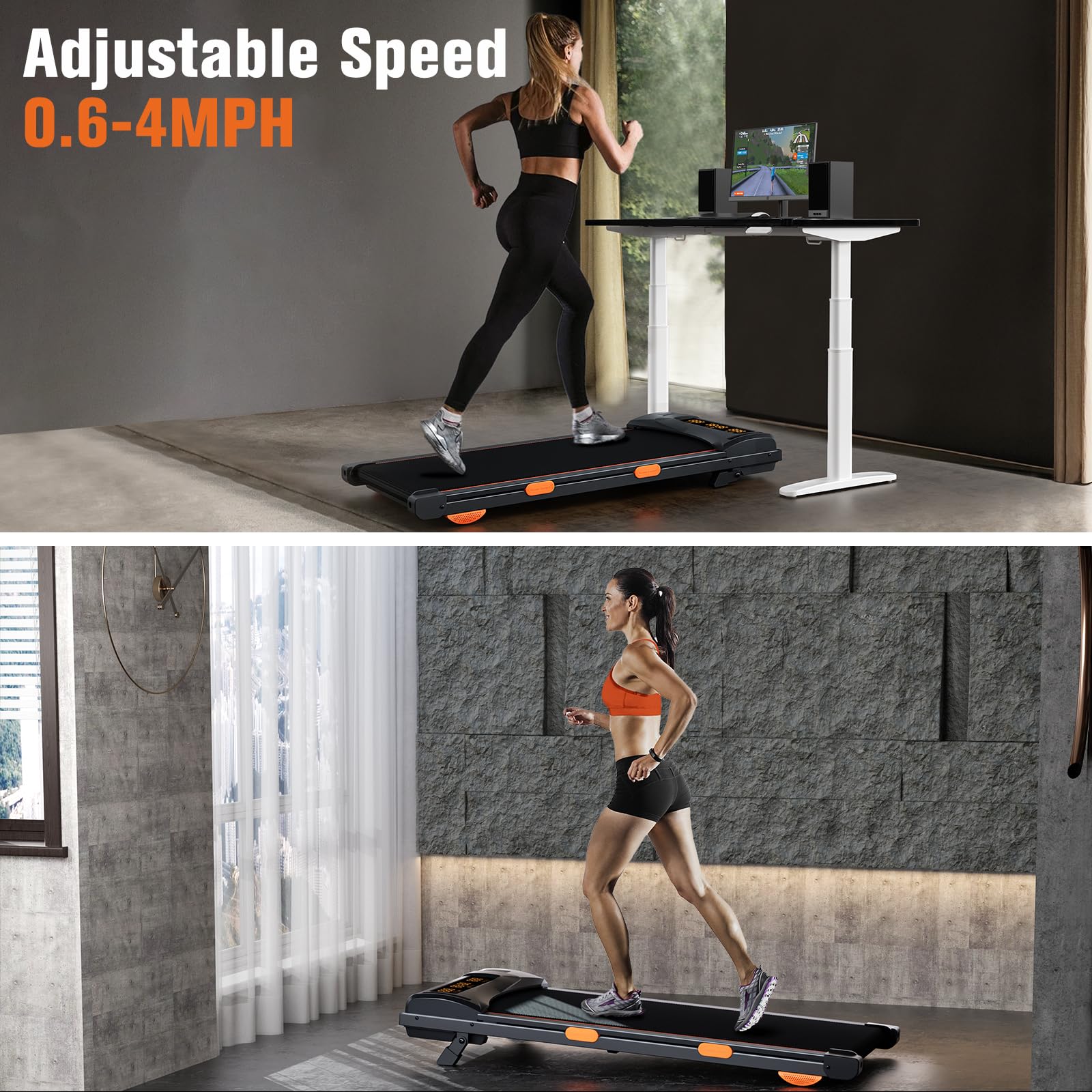 Walking Pad Treadmill with Incline, Under Desk Treadmill for Home Office, 2.5HP, 300 lbs Capacity, APP/Remote Control, LED Displays, Manual Incline(M)
