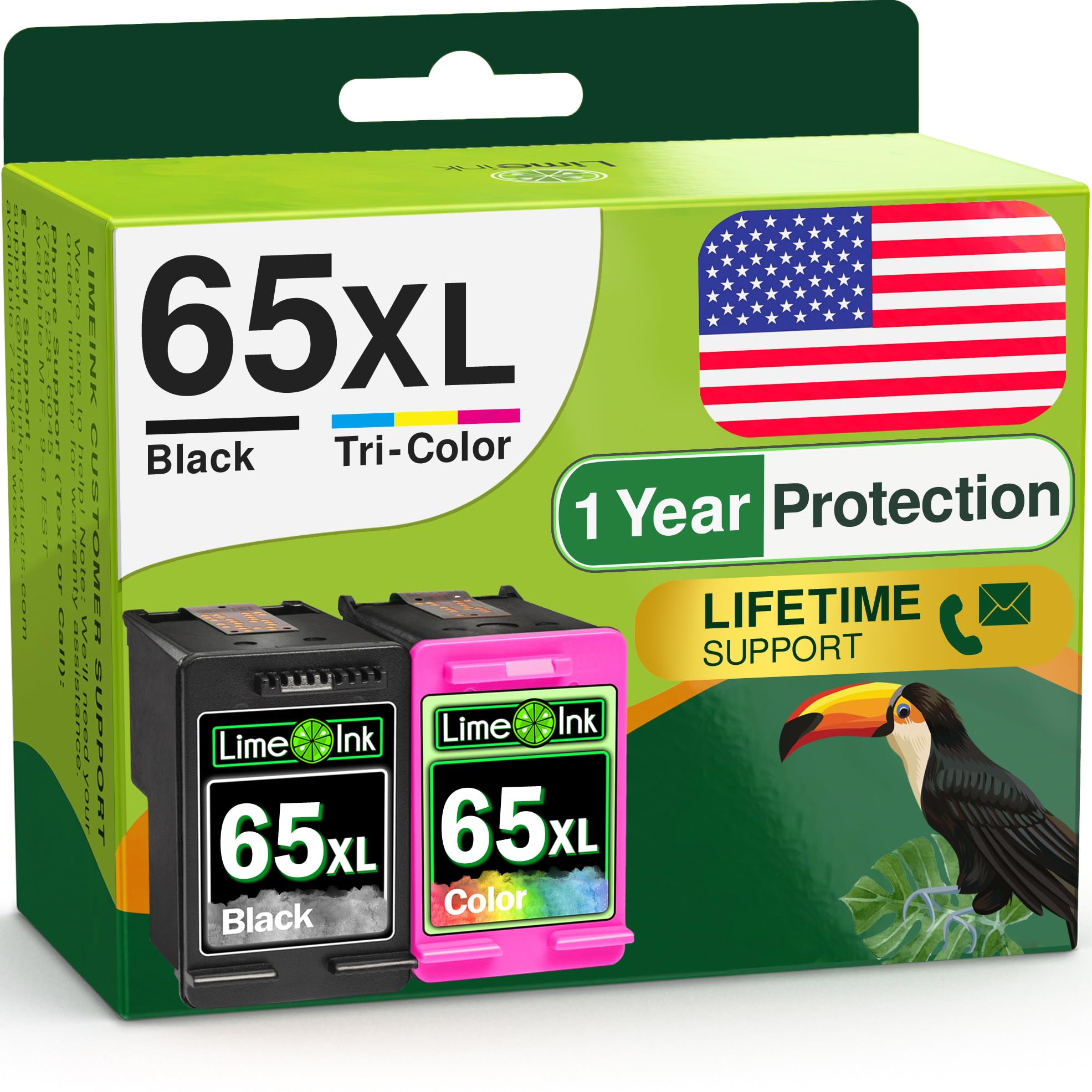 Limeink Remanufactured Ink Cartridge Replacement for HP 65 Ink cartridges Black/Color Combo Pack for HP Envy 5055 cartridges for deskjet 3755 for HP65 Cartridges 65XL XL b,c
