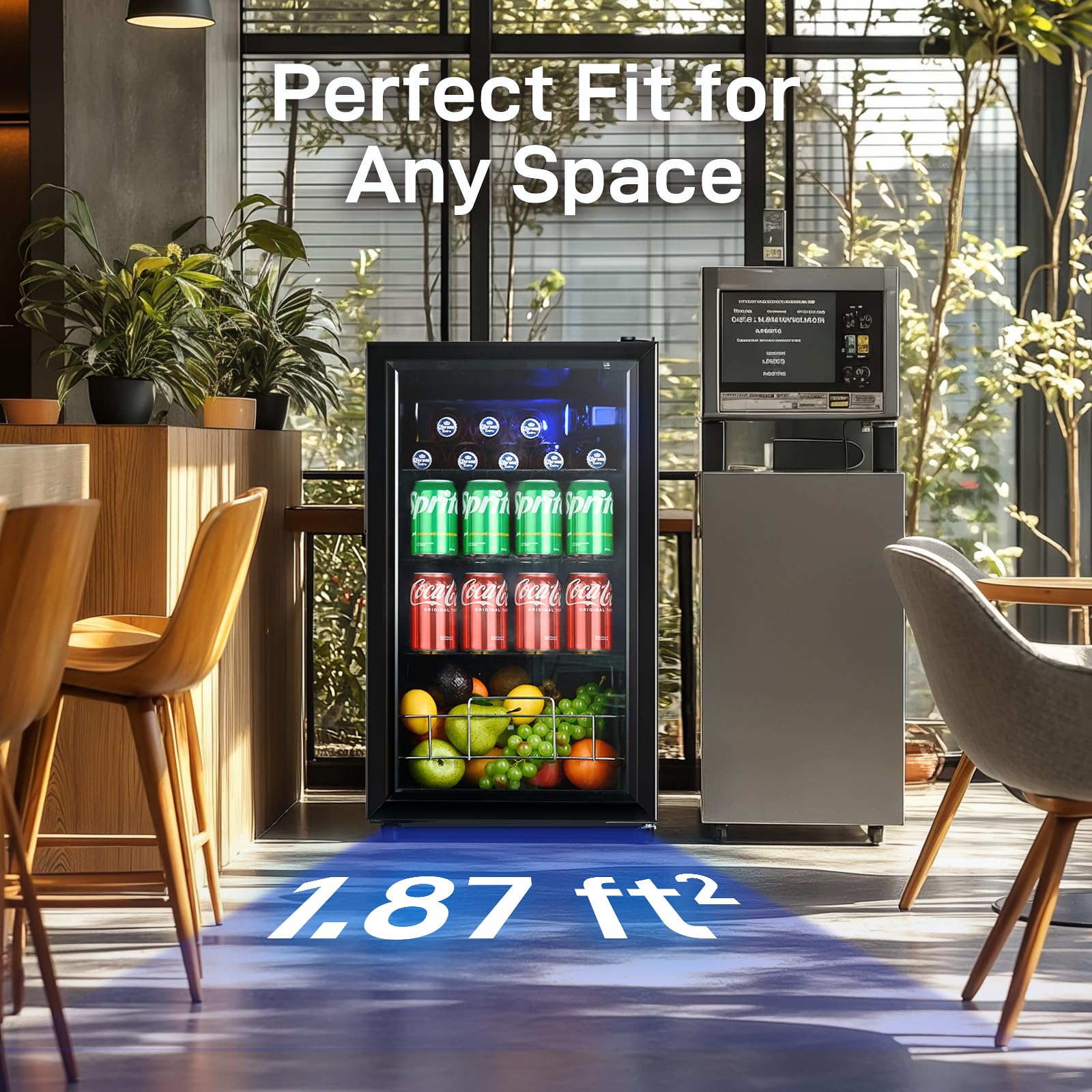 Anypro Beverage Refrigerator and Cooler, 2.6 Cu.Ft Mini fridge with Tempered Glass Door, 126 Cans Wine Drink Beer Fridge, Small Refrigerator for Office Bedroom Bar, 7 Temperatures, Adjustable Shelves