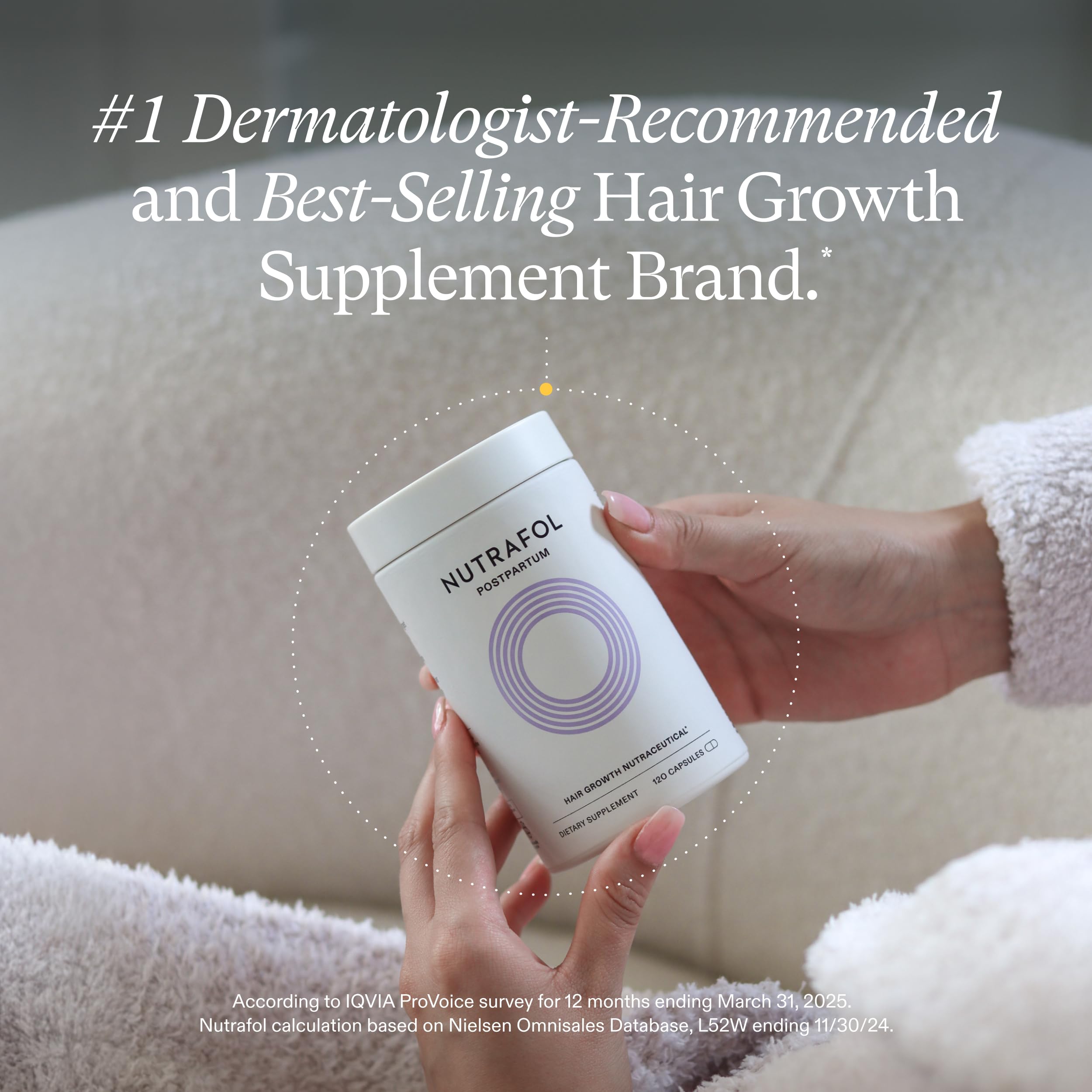 Nutrafol Postpartum Hair Growth Supplements, Clinically Tested for Visibly Thicker Hair and Less Shedding, Breastfeeding-Friendly - 2 Month Supply, 2 Refill Pouches