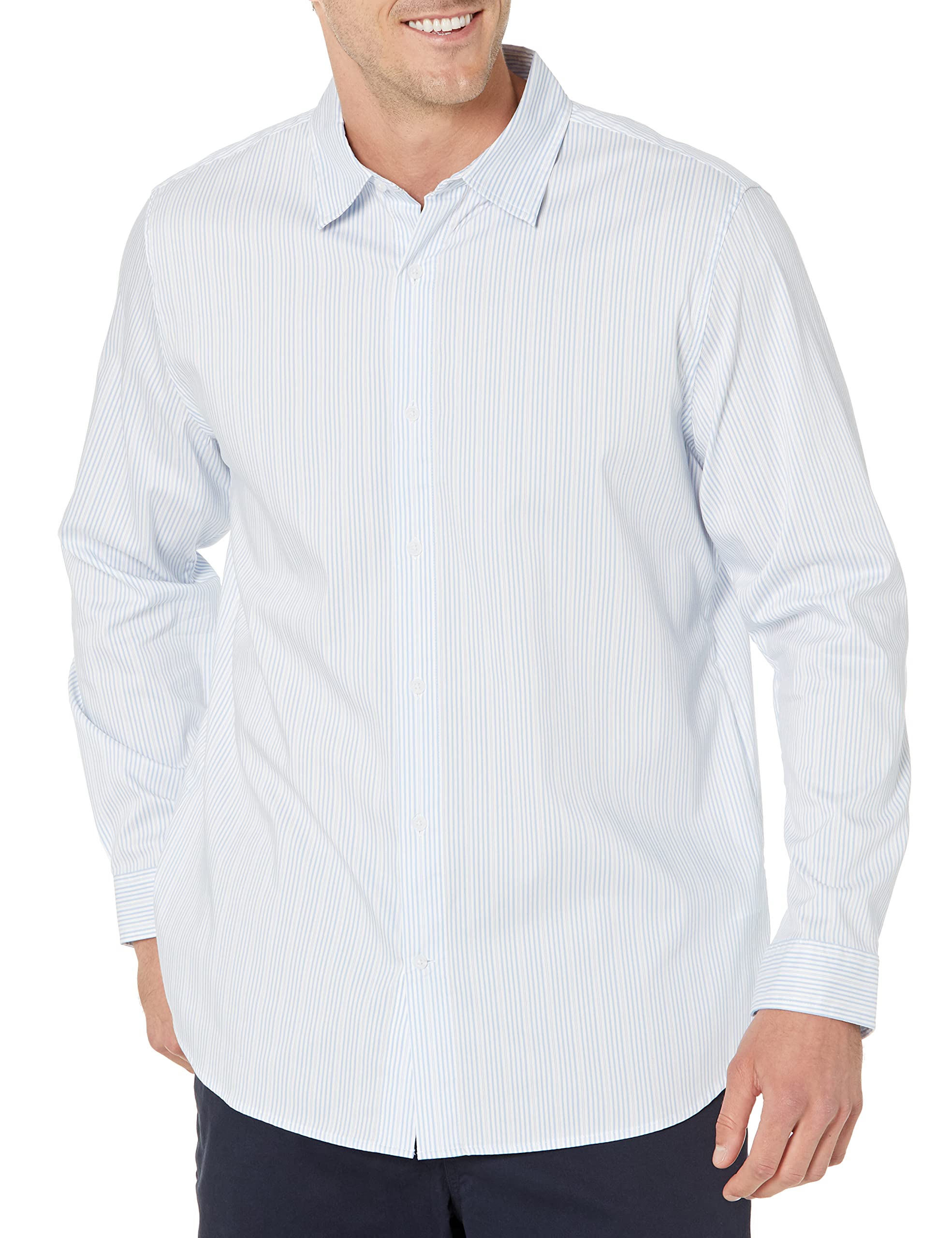 Amazon Essentials Men's Slim-Fit Long-Sleeve Stretch Dress Shirt, White Pinstripe, XX-Large