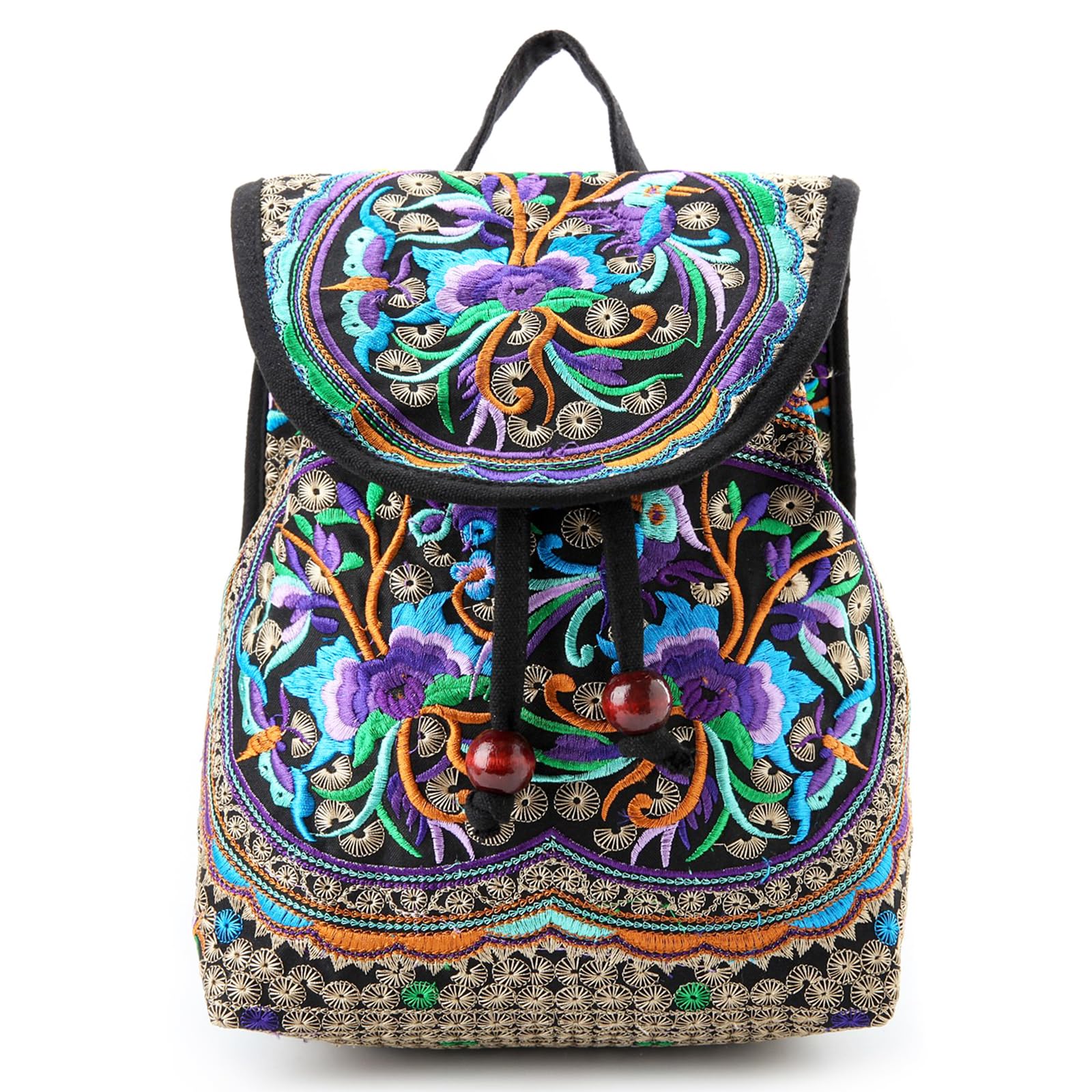 Goodhan Vintage Embroidered Women Backpack Ethnic Travel Handbag Shoulder Bag, 12x10x5 inch, Purple