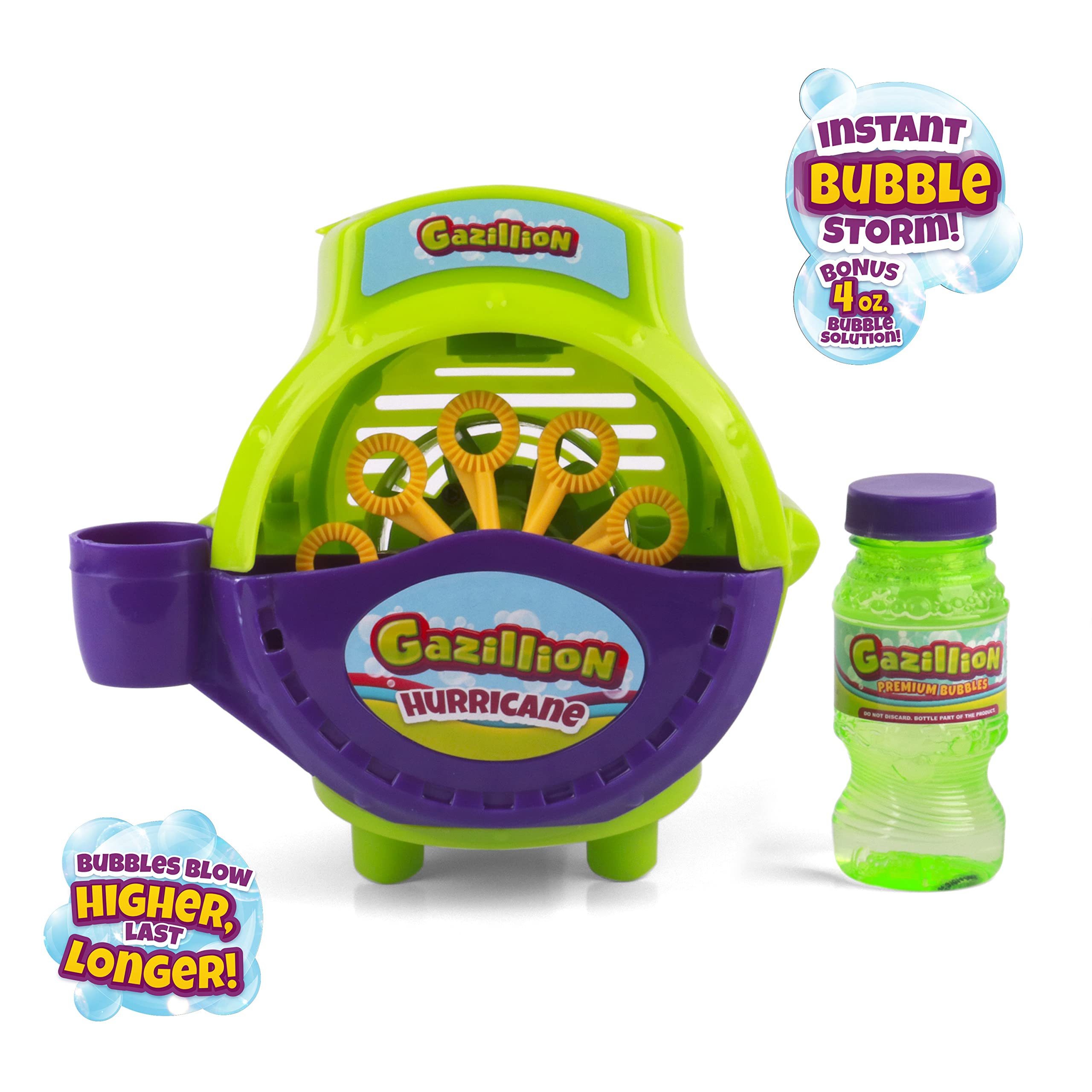 Gazillion Bubbles, Hurricane Bubble Making Machine - Portable Bubble Maker - Instant Bubble Creation - Outdoor Toy for Kids - 4 oz. Bubble Solution Included - Ages 3+