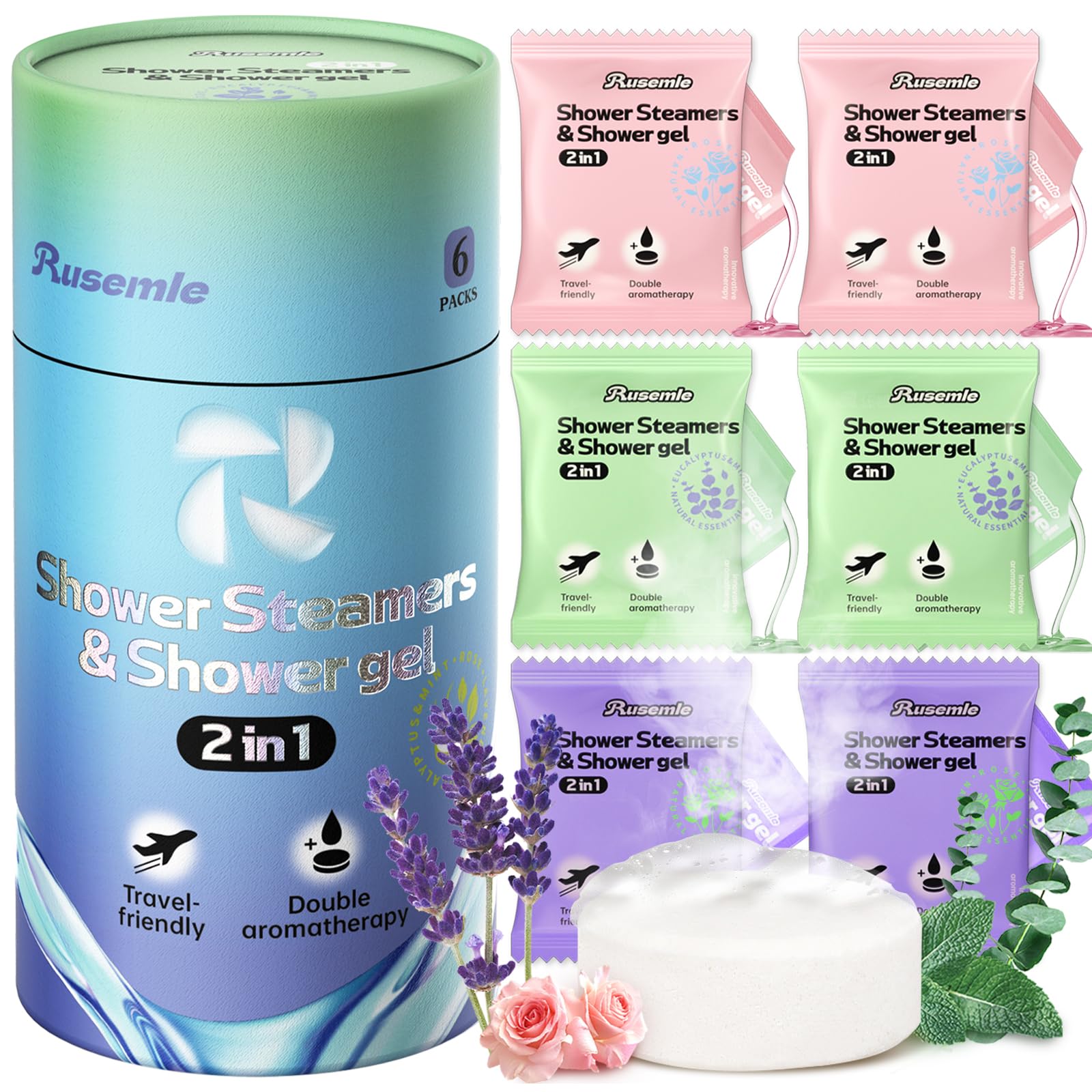 Shower Steamers Aromatherapy 6 Pack - Birthday Gifts for Women, 2-in-1 Shower Steamers and Body Wash, Stress Relief and SPA Gifts for Women Mom, Christmas Gifts Stocking Stuffers for Women Adults