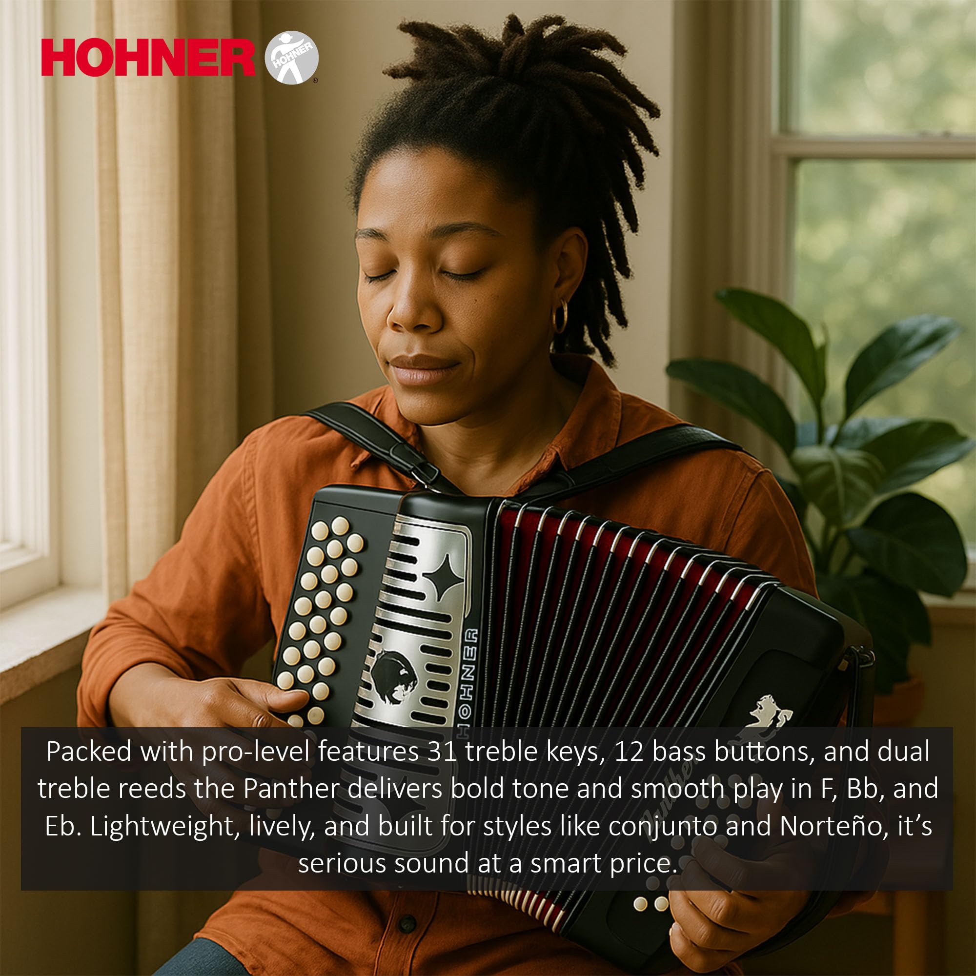 Hohner Panther Diatonic Accordion - Keys G/C/F Bundle with Gig Bag and Austin Bazaar Polishing Cloth