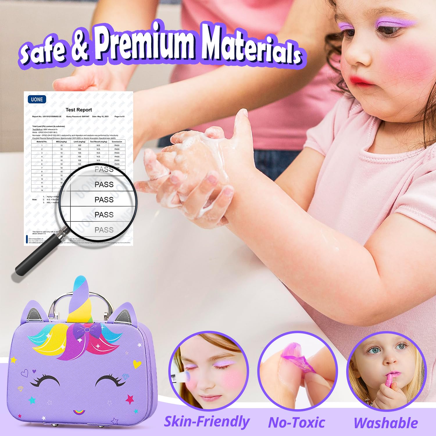 Kids Makeup Kit for Girl - Kids Washable Makeup Girls Toys with Unicorn Cosmetic Case, Real Girl Makeup Sets for Toddler Kid Children Christmas Birthday Gifts Toys for 3 4 5 6 7 8-12 Year Old Girls