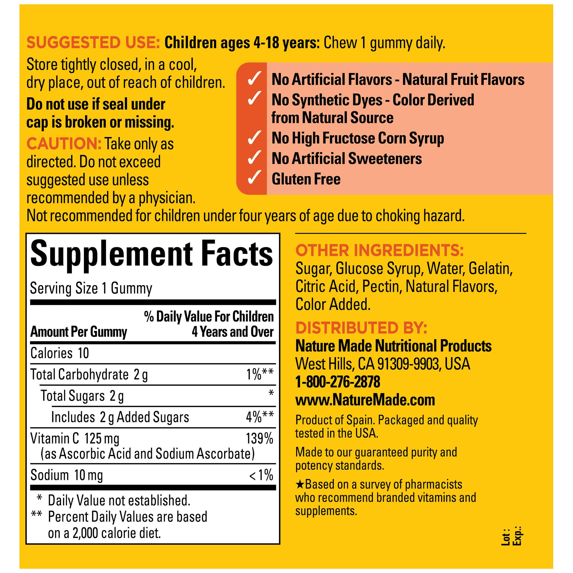 Nature Made Kids First Vitamin C Gummies, Dietary Supplement for Immune Support, 110 Gummies, 110 Day Supply