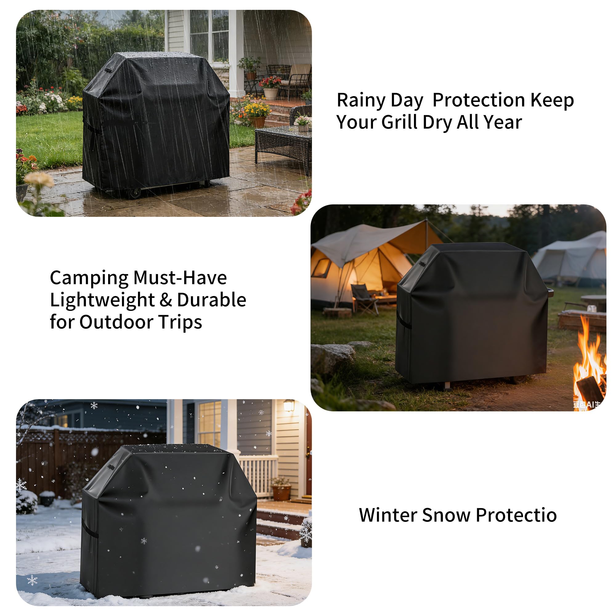Premium Grill Cover 58 Inch - 420D Heavy Duty Oxford Fabric BBQ Cover with Double Stitching, Waterproof Windproof UV Resistant for Weber Grills，Black
