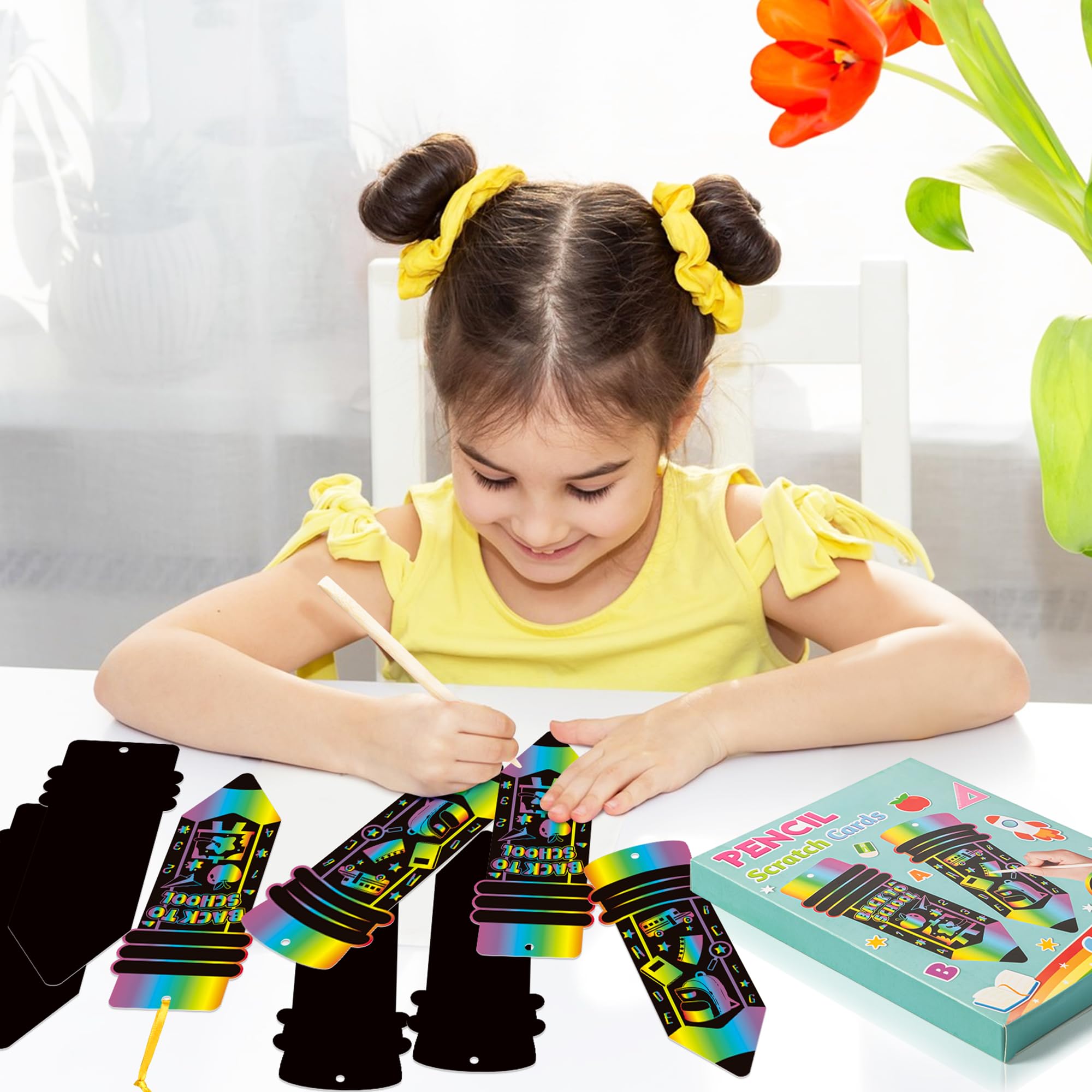 BeYumi 60Pcs Welcome Back to School Pencil Scratch Cards Gift Set for Kids DIY Magic Scratch Paper Art Back to School Scratch Bookmarks First Day of School Classroom Activity Art Project Party Favors