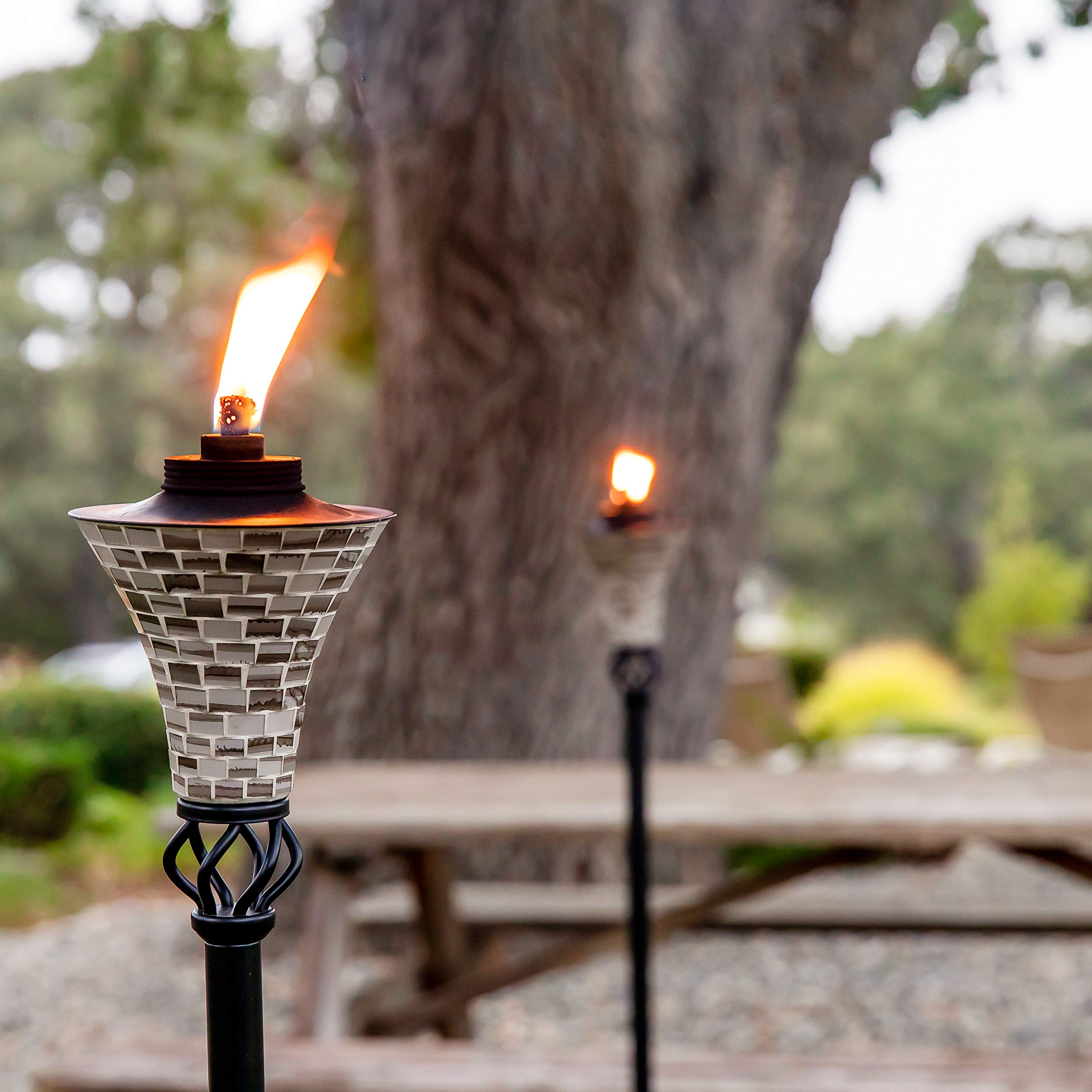 TIKI Brand 1118037 Hosta Metal Mosaic Torch, 62-inch, Silver,Black/Silver