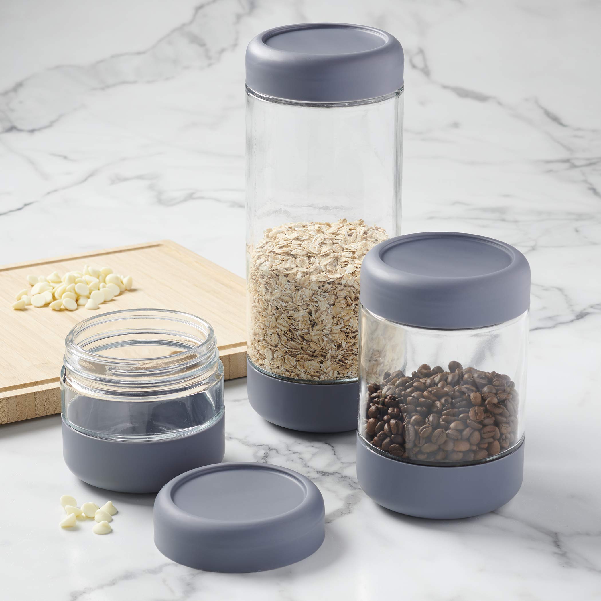 Anchor Hocking 3 Piece SecureLock Revolution Jar Set, Perfect for Pantry Organization, Silver