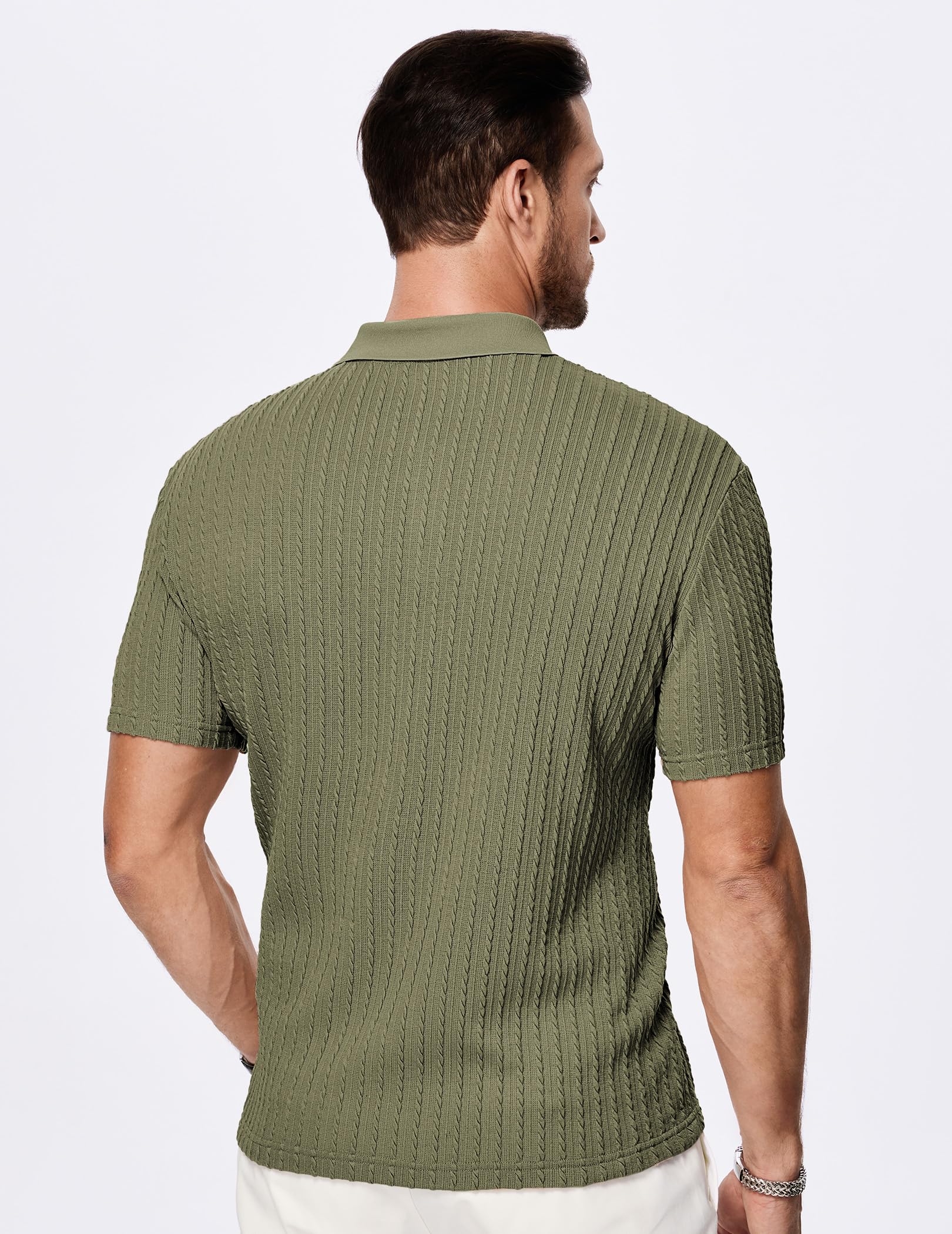 JMIERR Mens Polo Shirt Short Sleeve Casual Fashion Henley Shirts Button Dwon Knit Textured Men Gift, L, Green